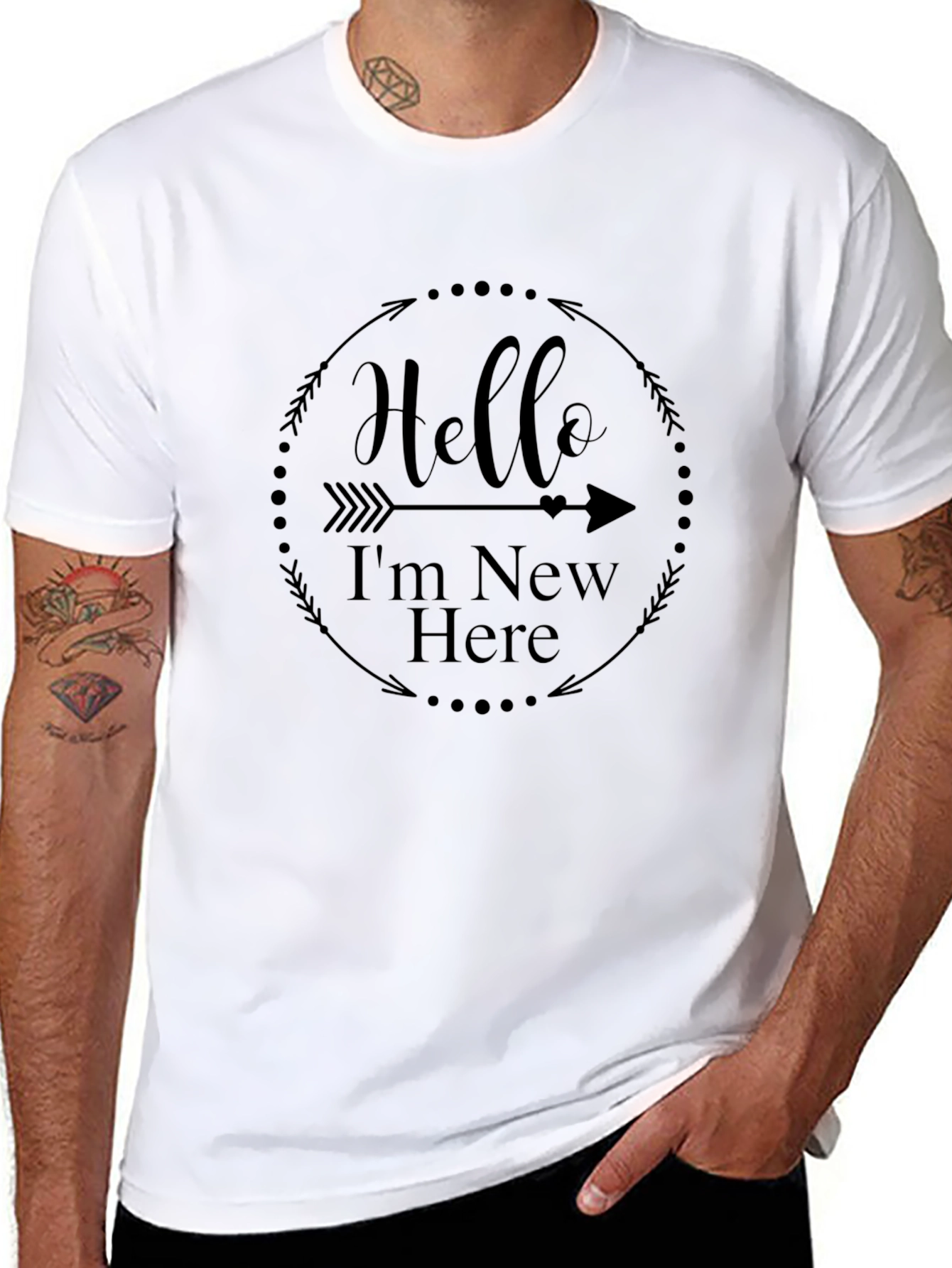 Black Hello I'm New Here Black Graphic T-Shirt view 8