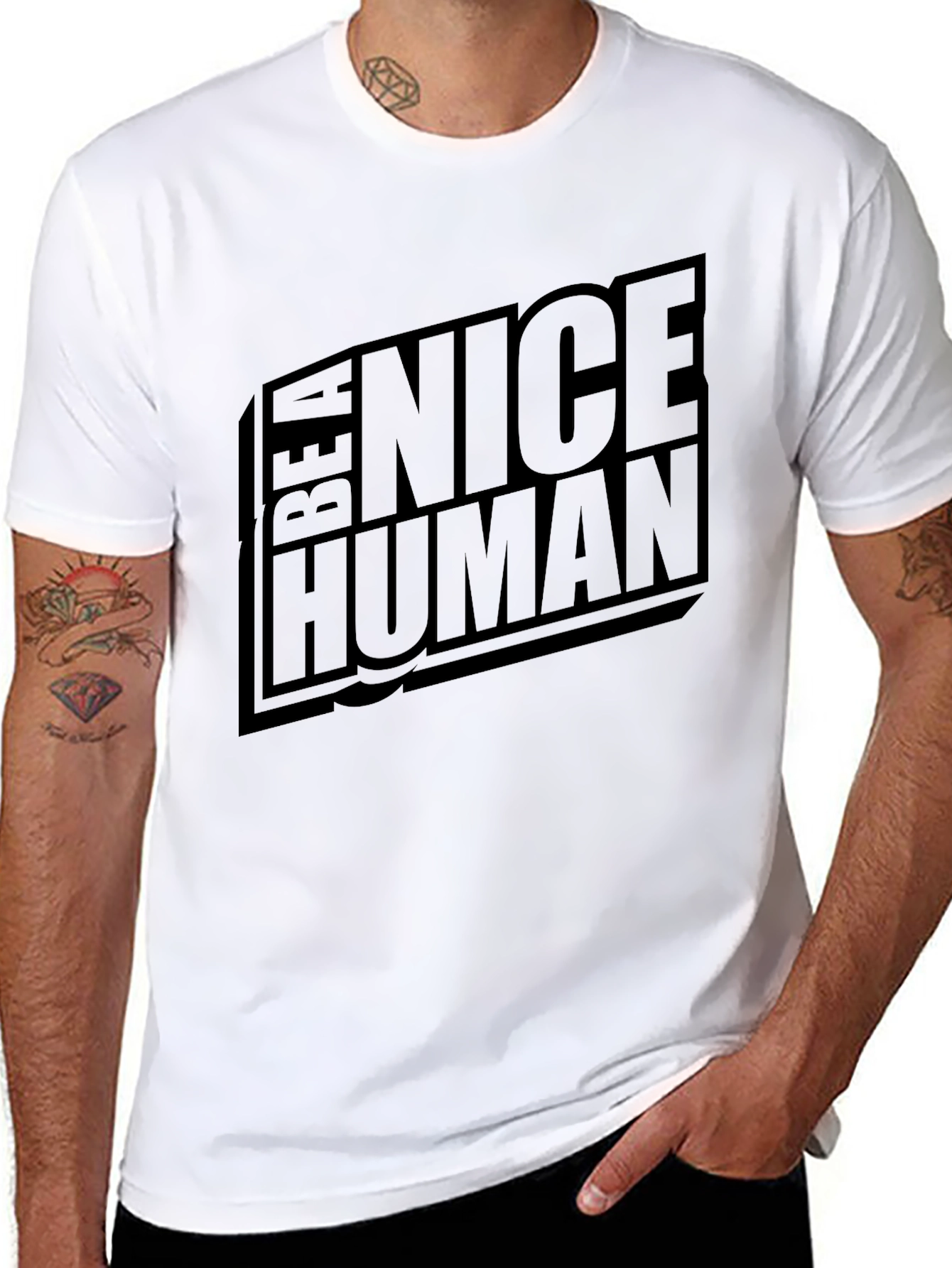 Black Be A Nice Human Black T-Shirt view 8