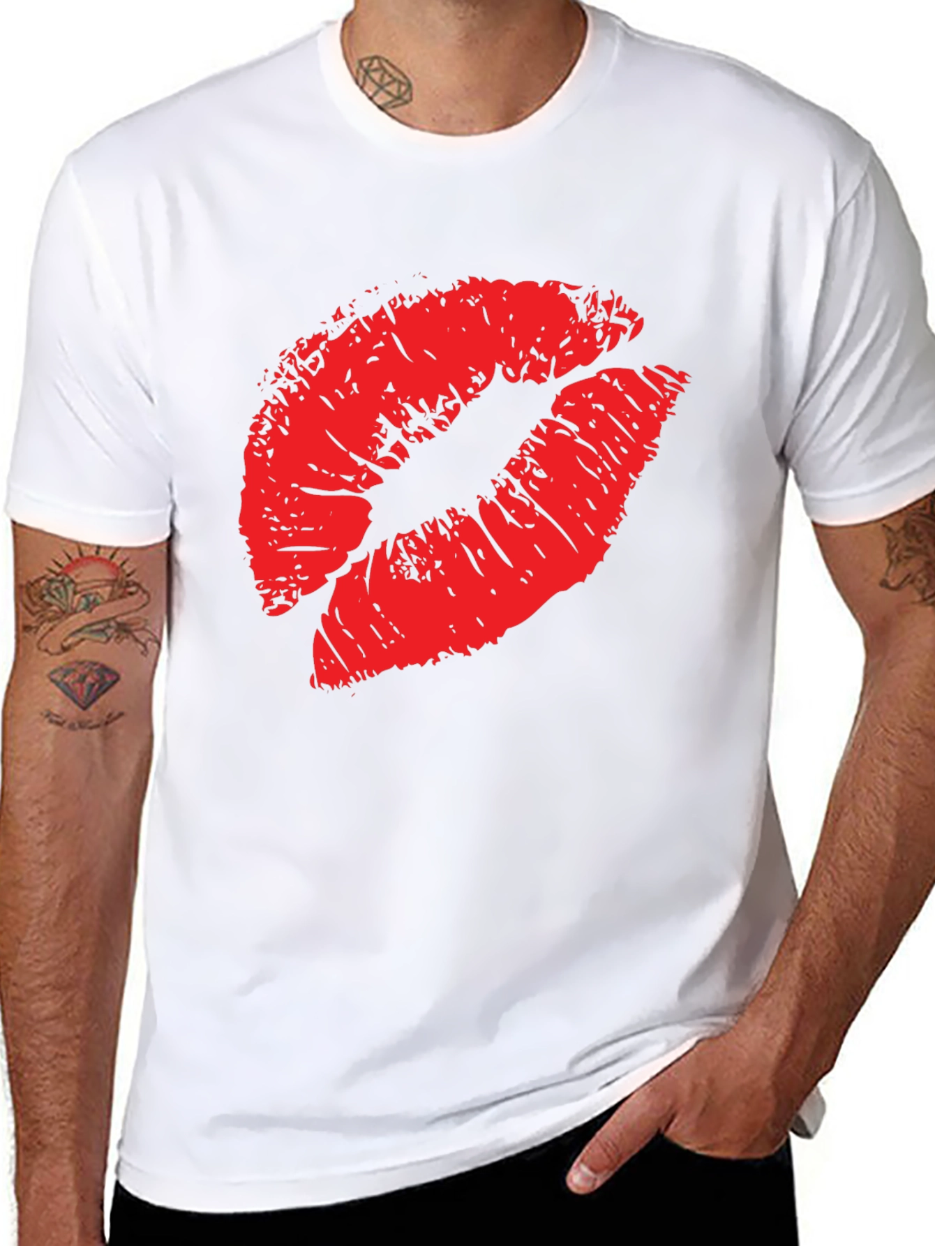 Black Red Lips Print Black T-Shirt view 8