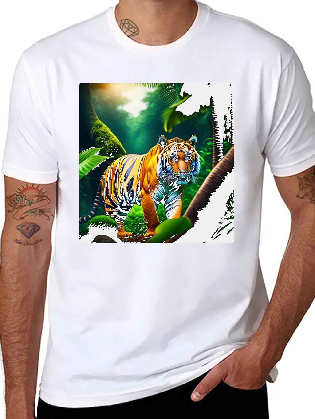 Black Jungle Tiger Graphic Print Black T-Shirt view 8