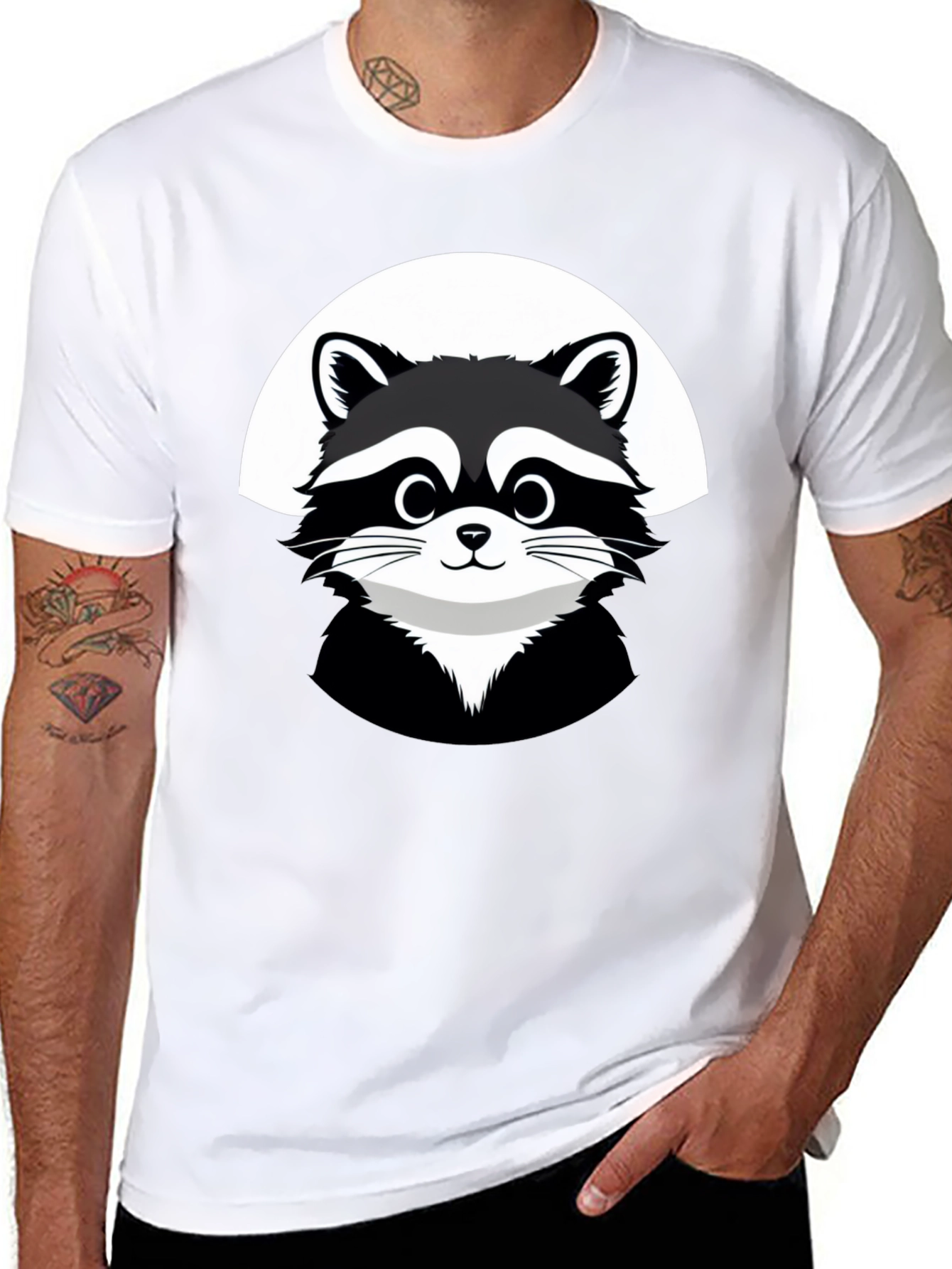Black Cute Raccoon Graphic Black T-Shirt view 8