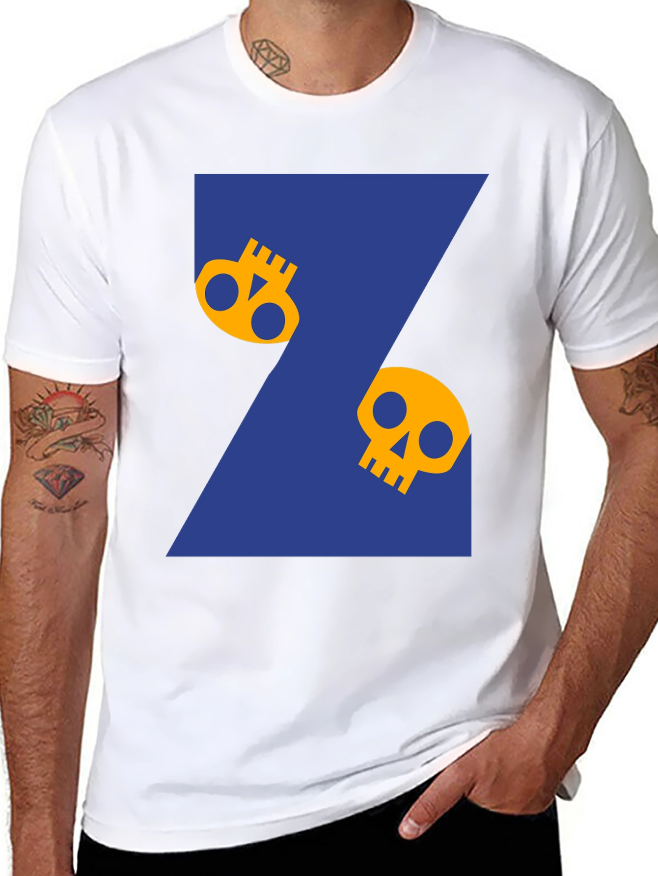 Black Skull Graphic Print Tee - Black Cotton T-Shirt view 8