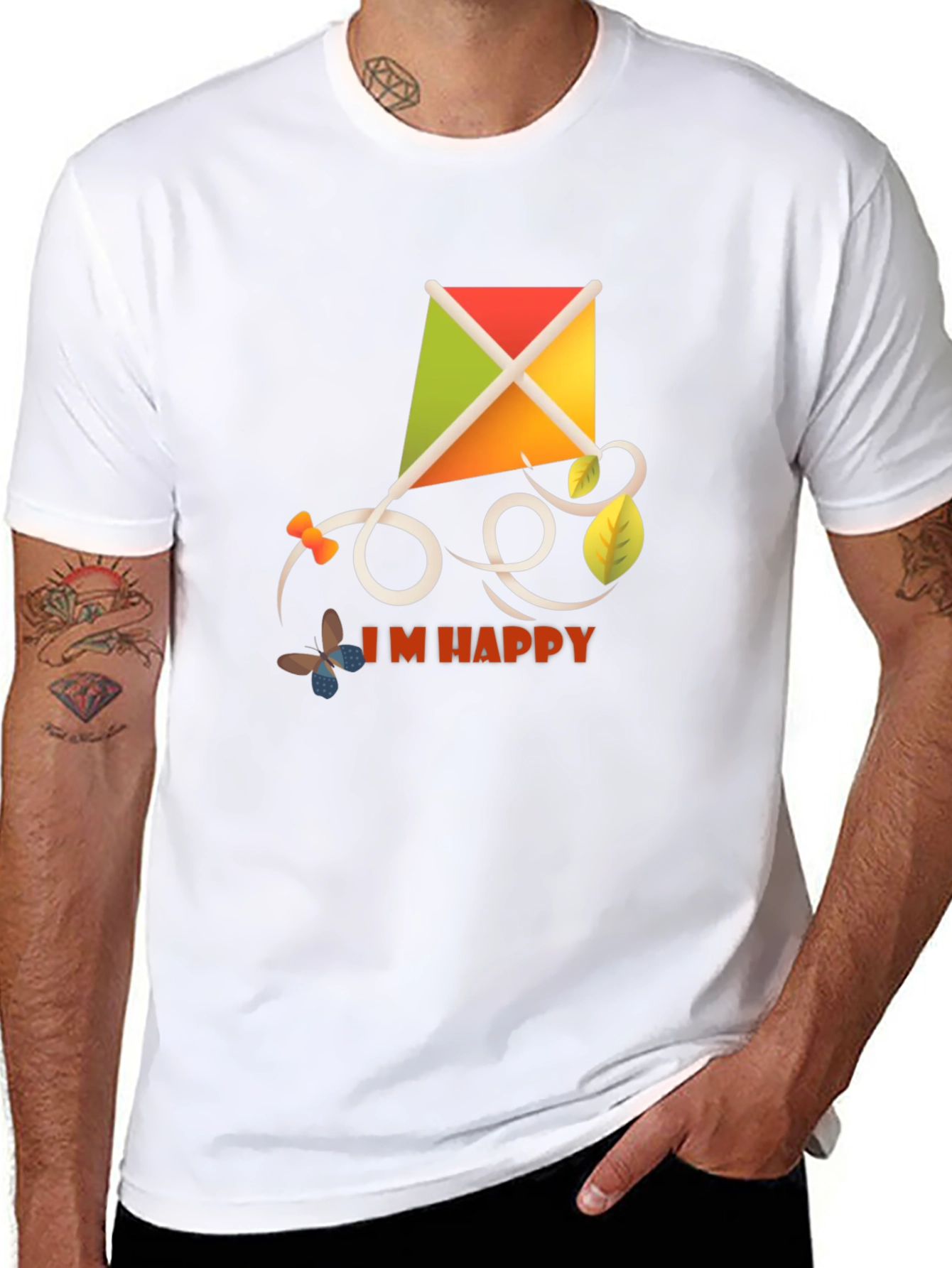 Black I'm Happy Kite T-Shirt - Stylish Casual Wear view 8