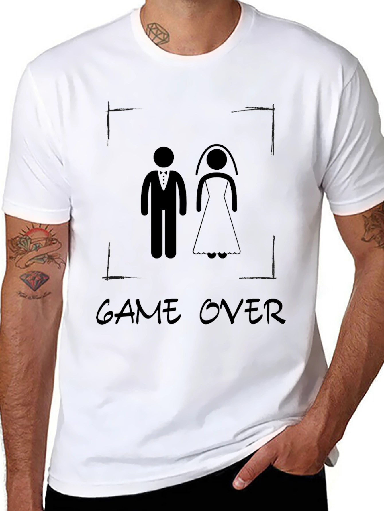 Black Game Over Groom & Bride Black T-Shirt view 8