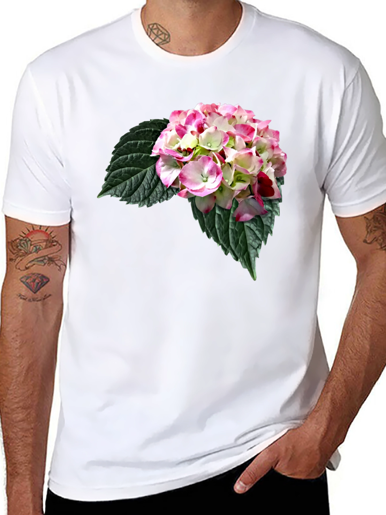 Black Floral Print Black Crew Neck T-Shirt view 8