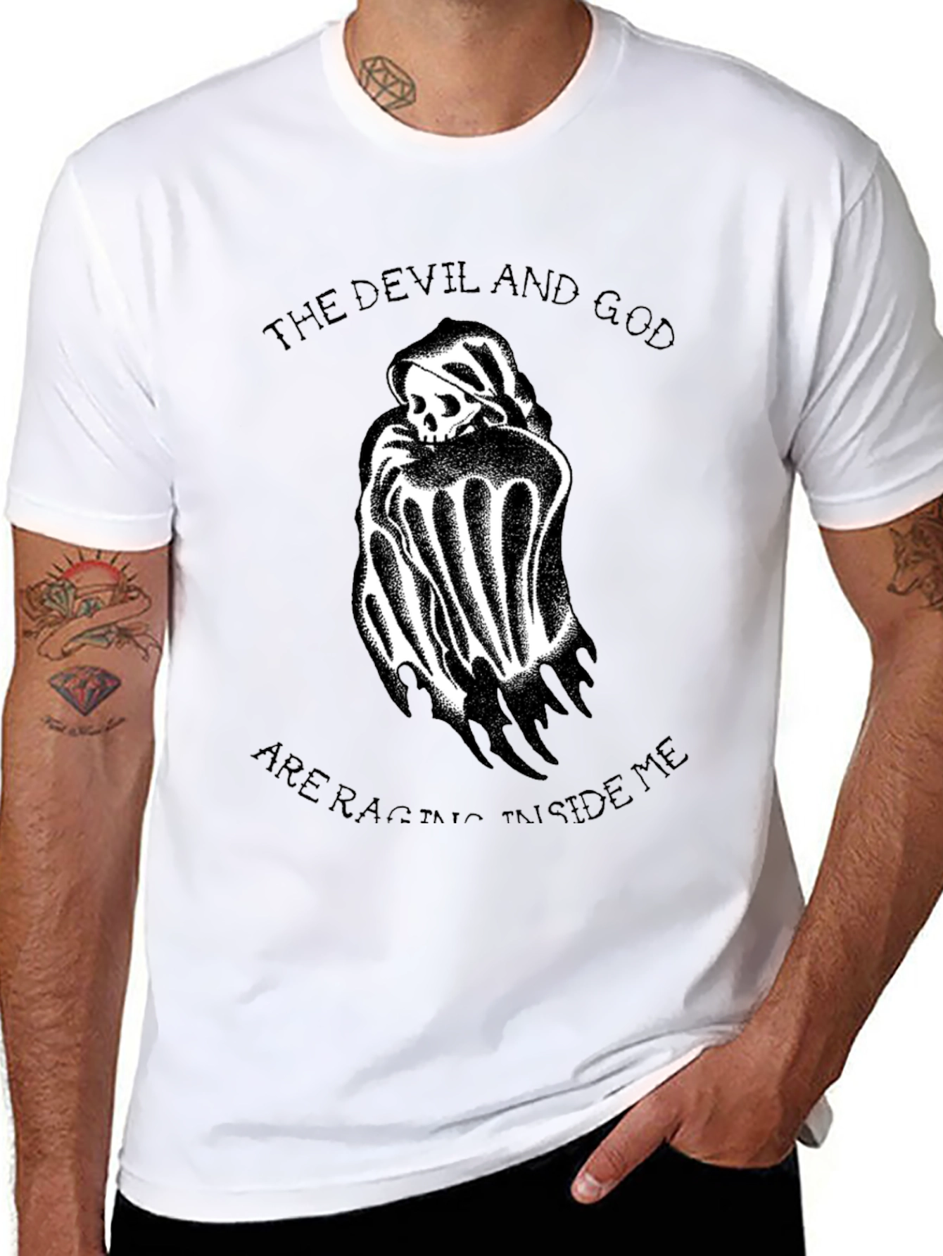 Black Devil and God T-Shirt - Graphic Print Tee view 8