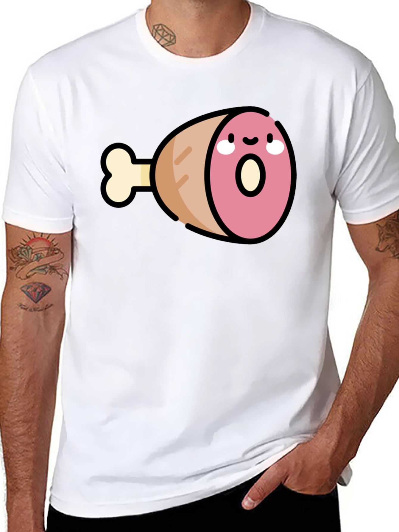 Black Funny Ham Leg Graphic Tee view 8