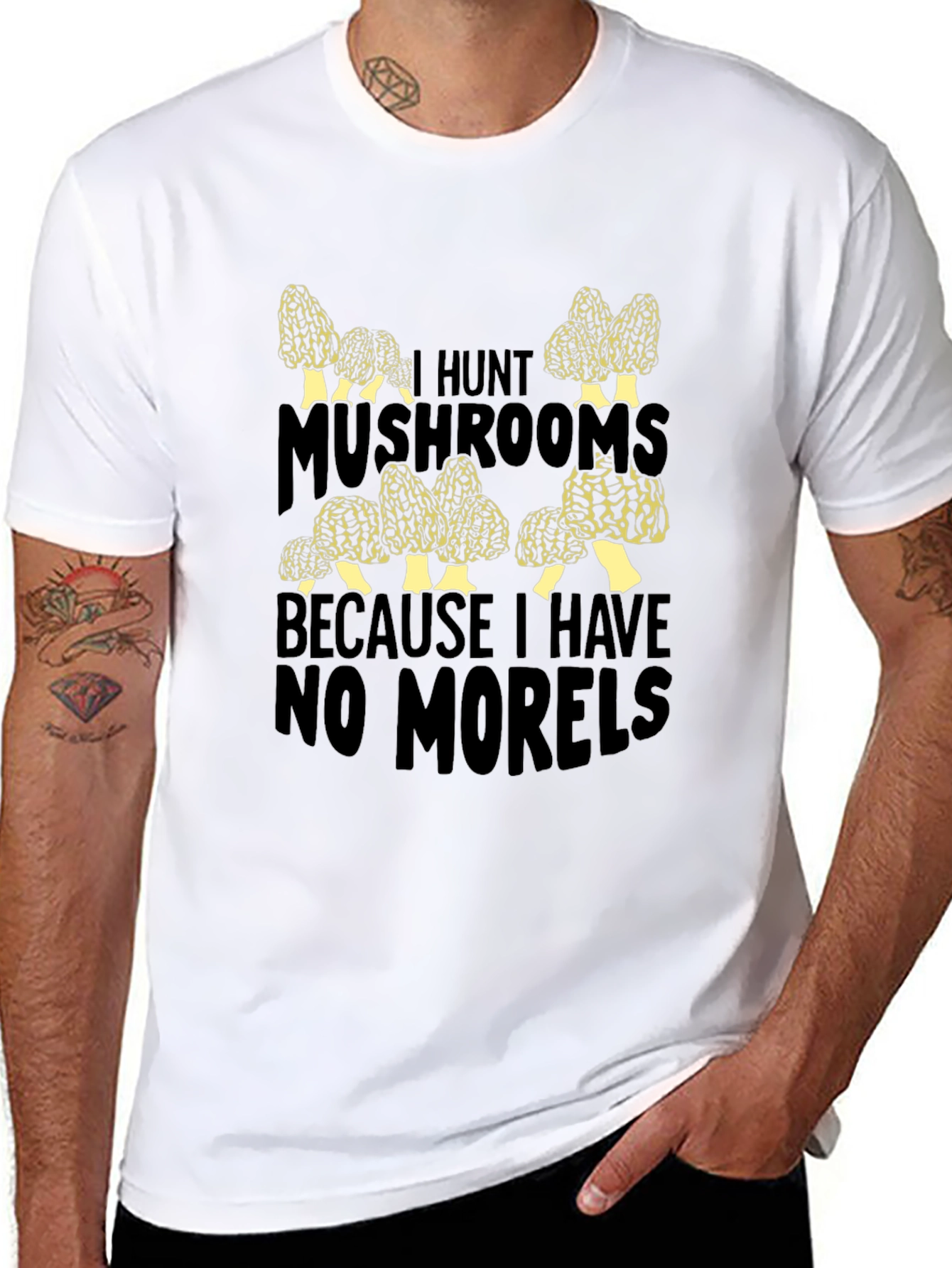 Black Funny Mushroom Hunting T-Shirt - "No Morels" view 8