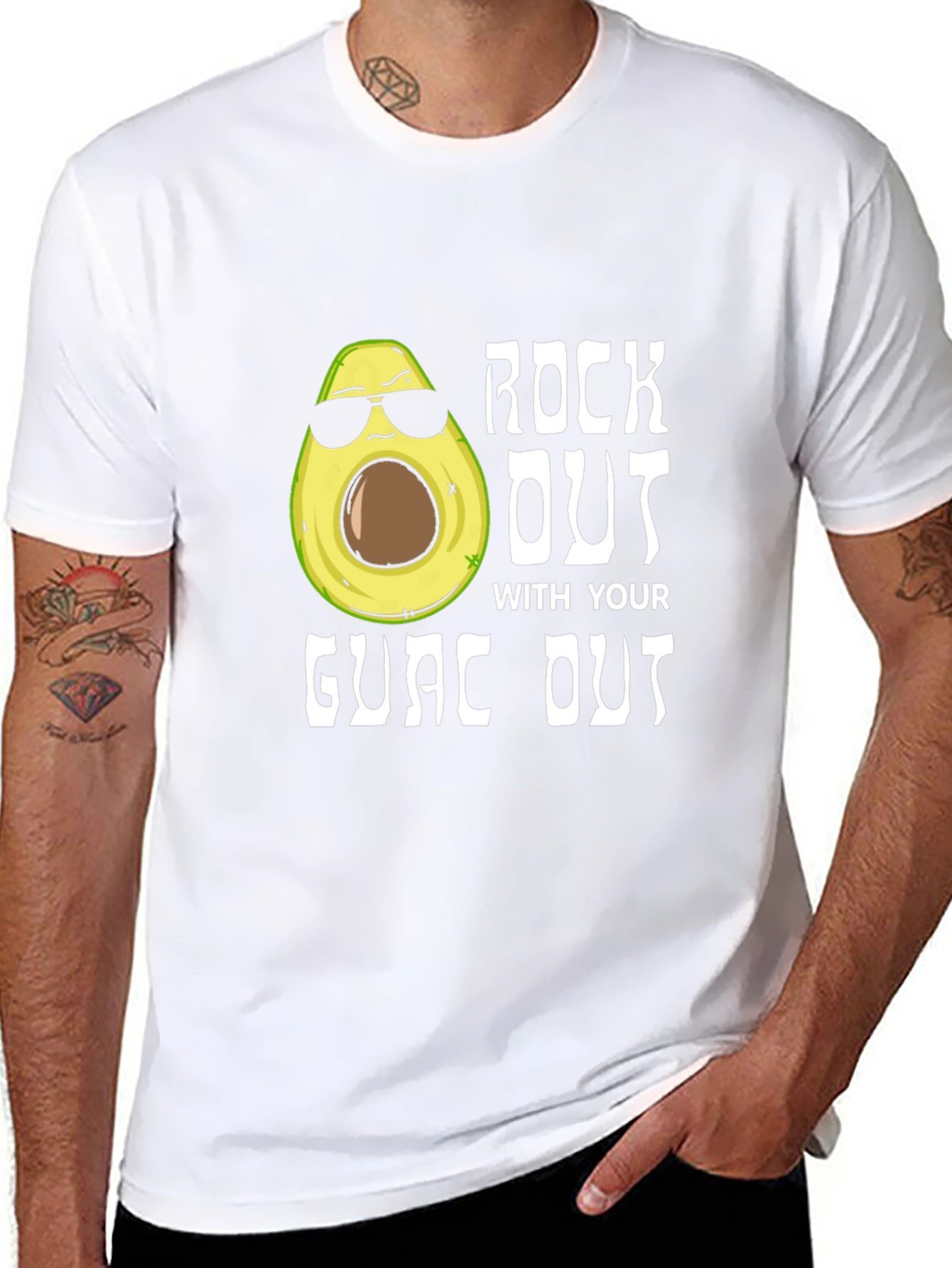 Black Rock Out With Your Guac Out Funny Avocado T-Shirt view 8