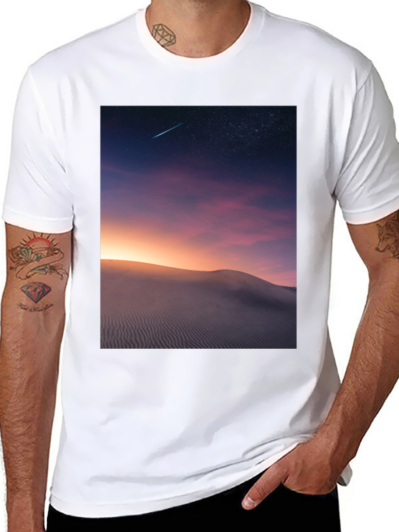 Black Night Desert Scene Graphic T-Shirt view 8