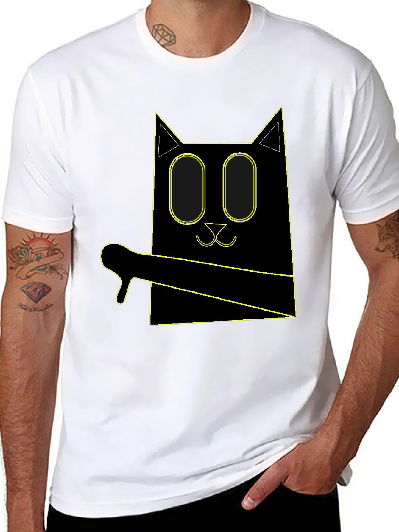 Black Geometric Cat T-Shirt view 8