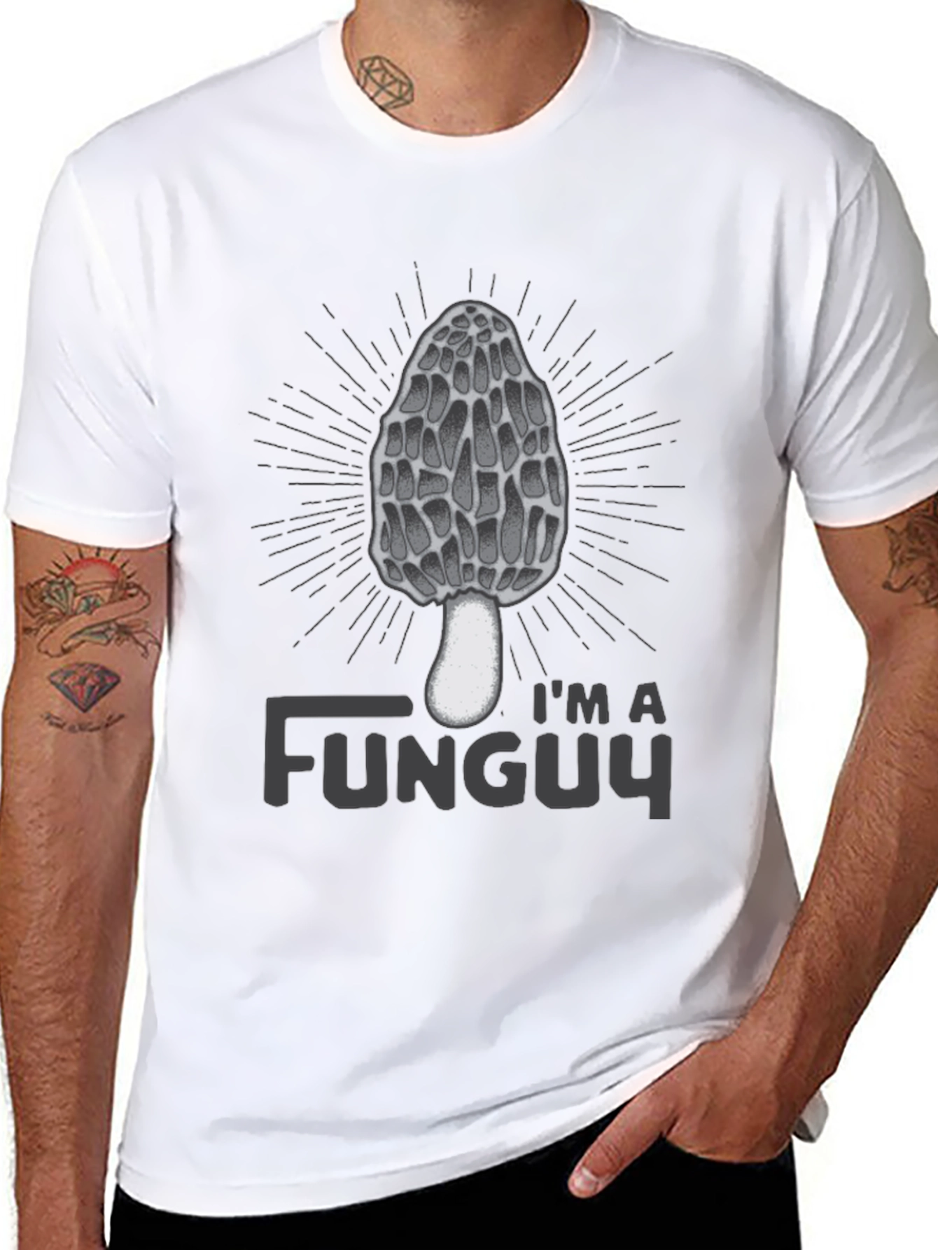 Black I'm a Funguy Black T-Shirt - Morel Mushroom Graphic Tee view 8