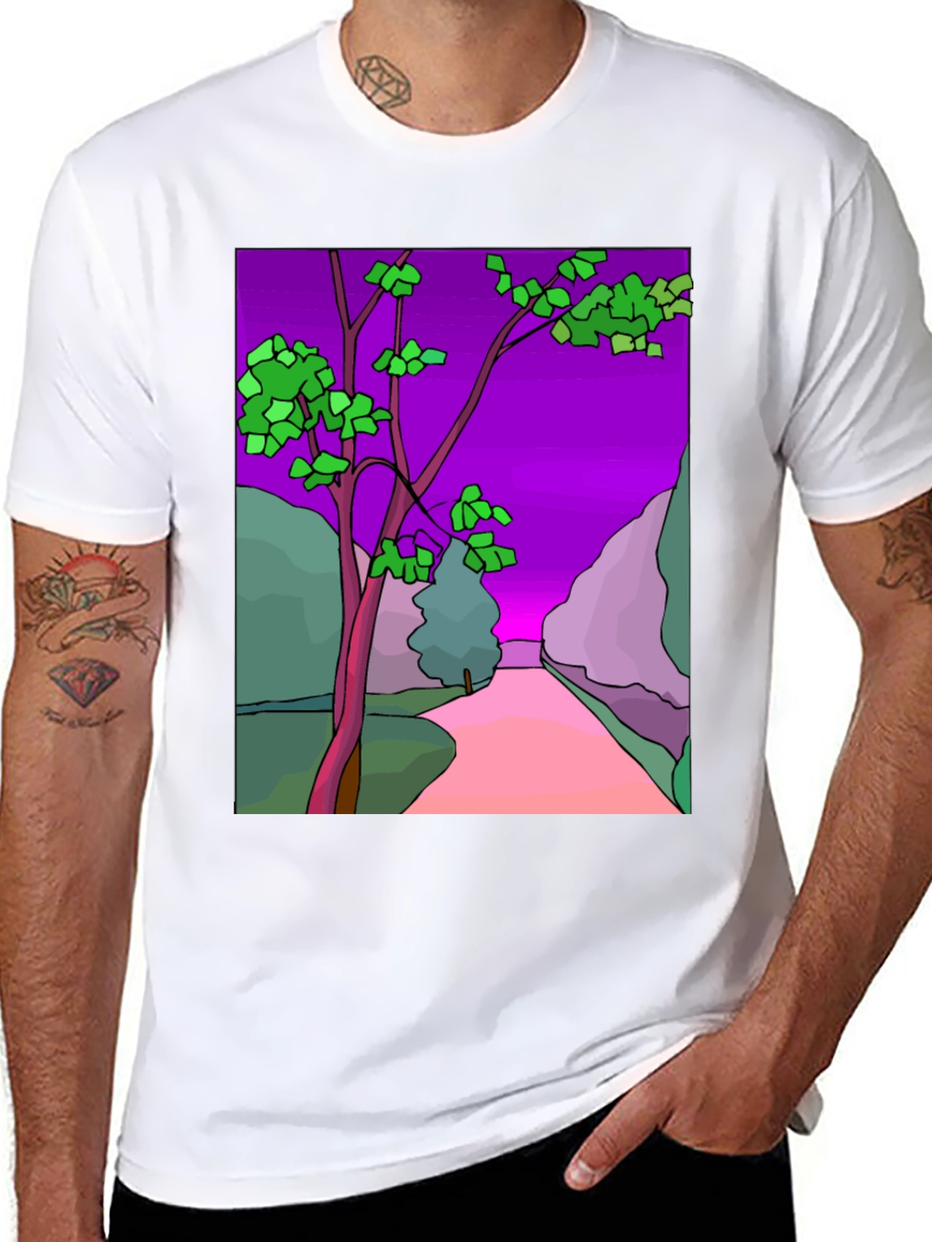 Black Nature Print Black T-Shirt view 8