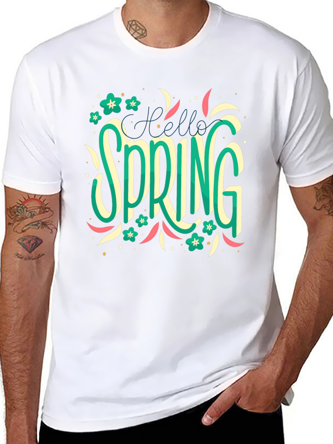 Black Hello Spring T-Shirt: Floral Season Style view 8
