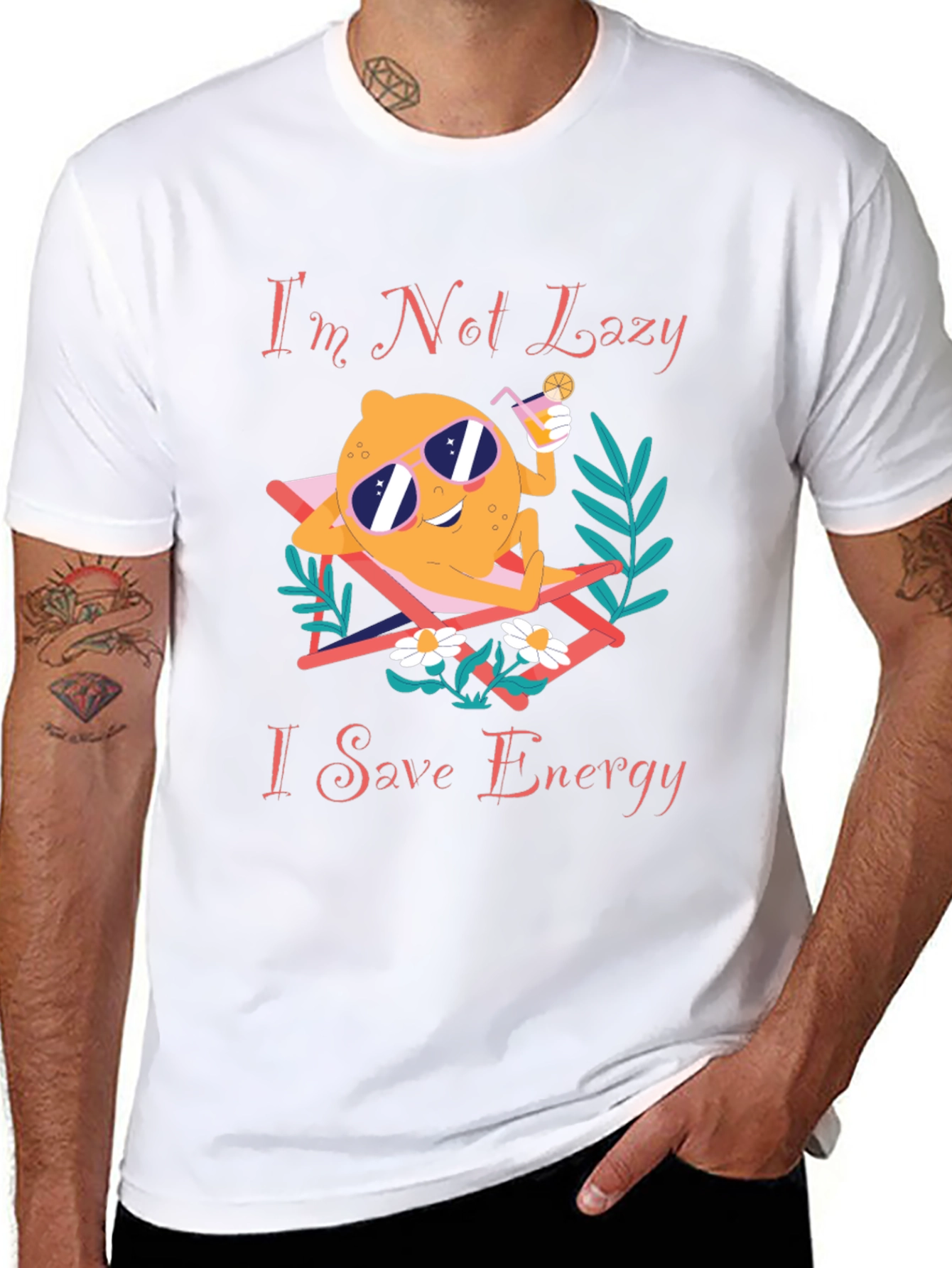 Black Funny Save Energy T-Shirt - Lazy Lemon Lounging Design view 8