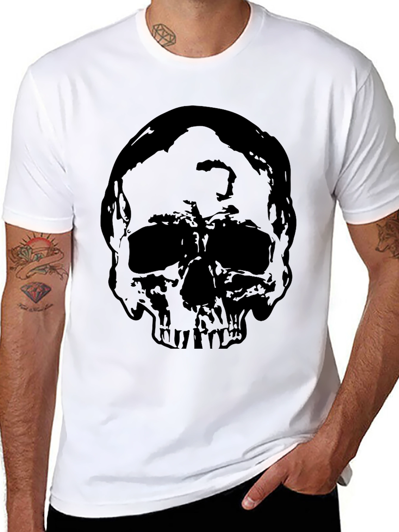 Black Skull Graphic Black T-Shirt for Men view 8
