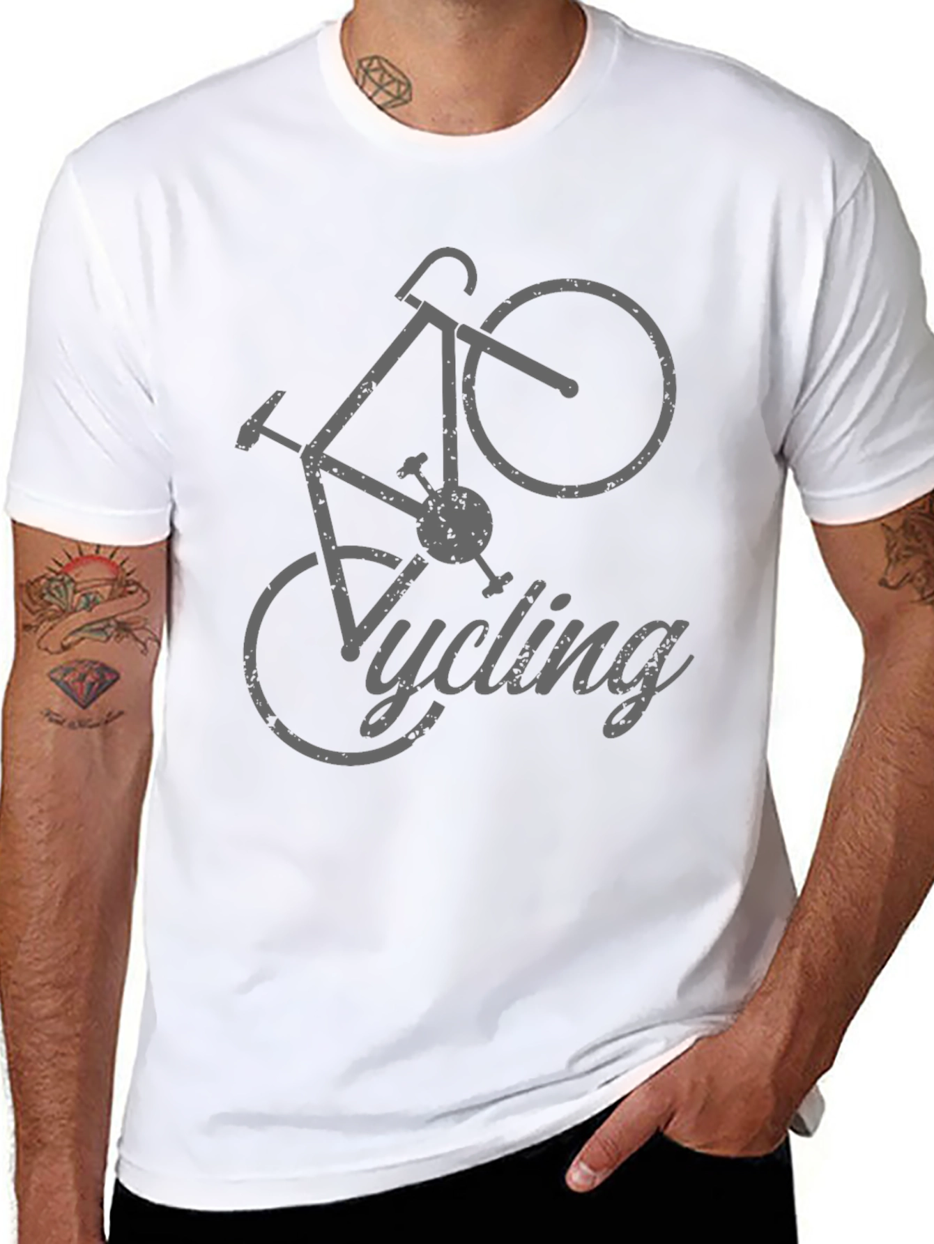Black Cycling T-Shirt - Gray Bicycle Design view 8