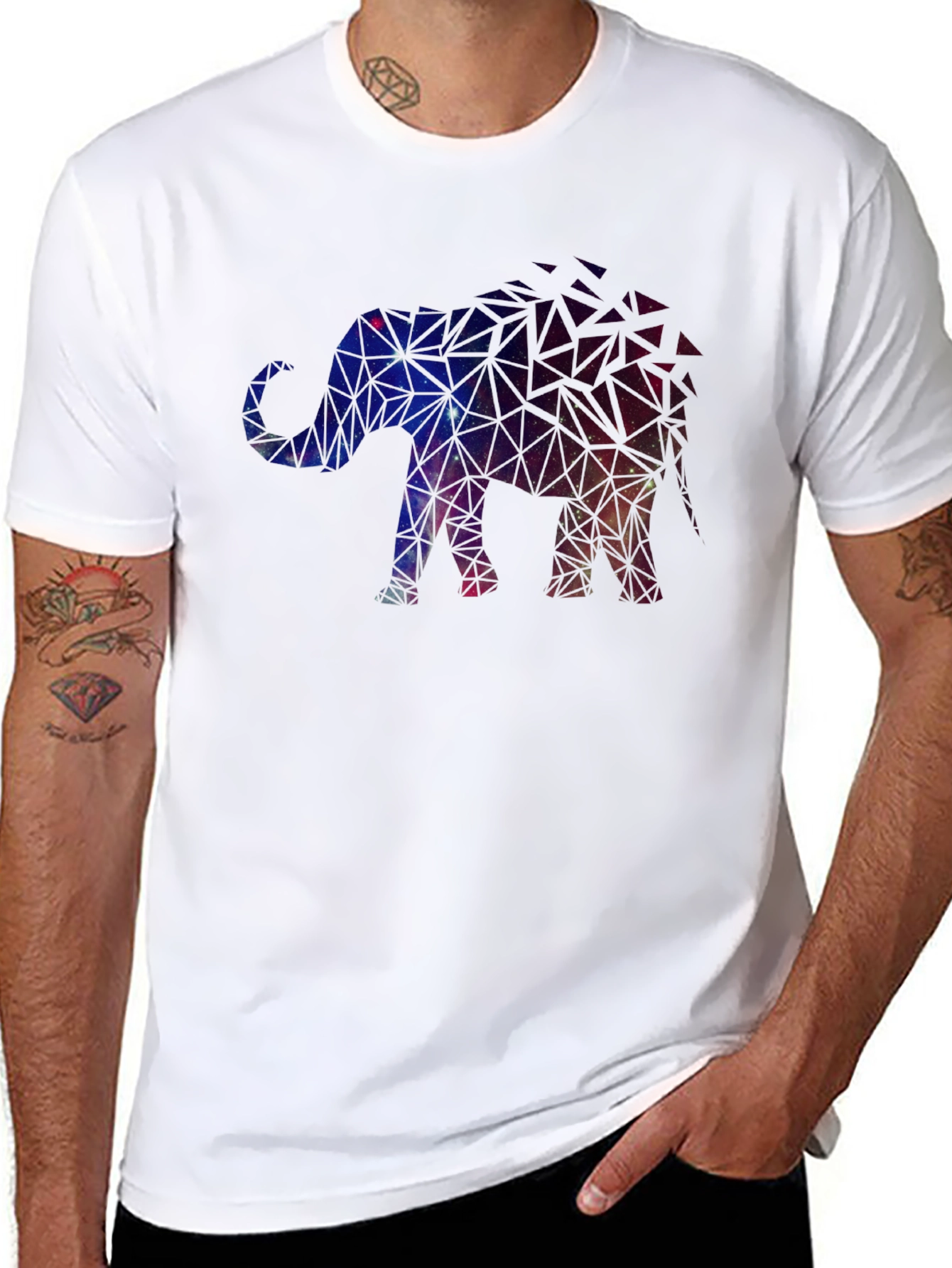 Black Geometric Galaxy Elephant Graphic Tee view 8