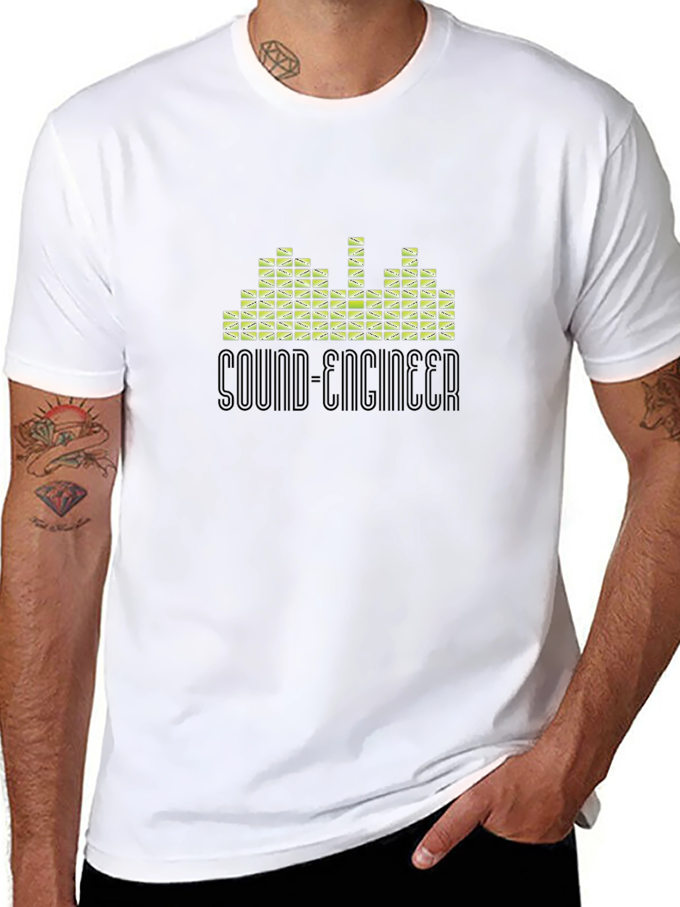 Black Sound Engineer Graphic T-Shirt - Black Crew Neck Tee view 8