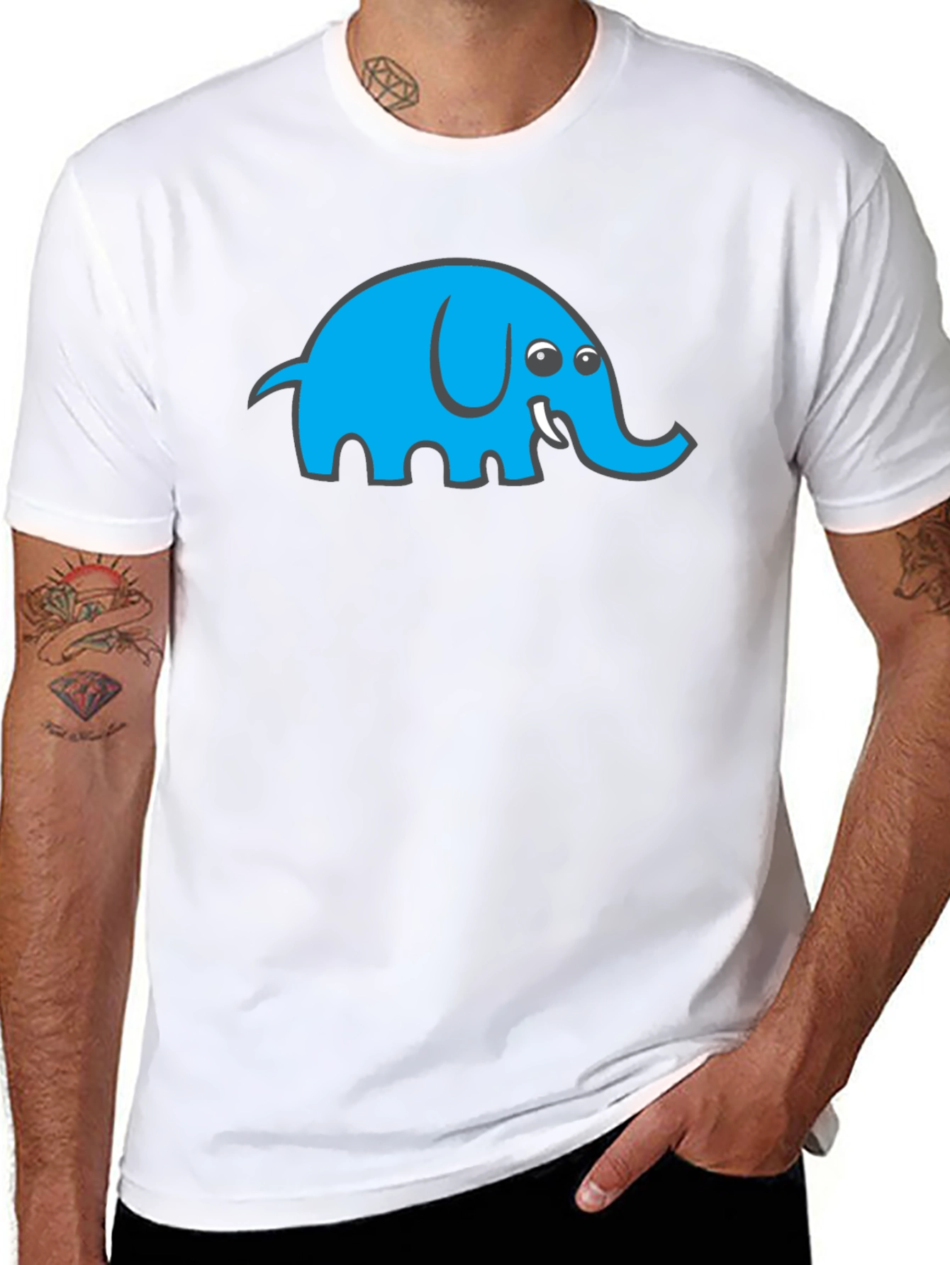 Black Cool Blue Elephant Graphic Black T-Shirt view 8
