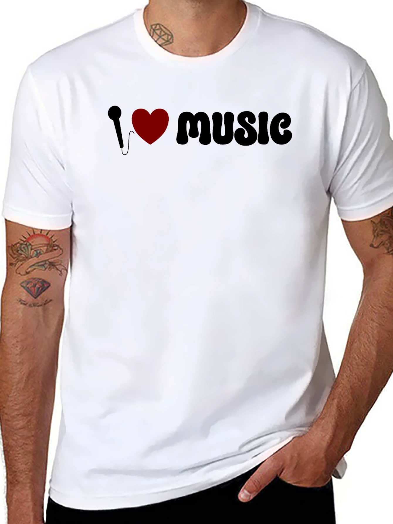 Black I Love Music Graphic Tee - Black view 8
