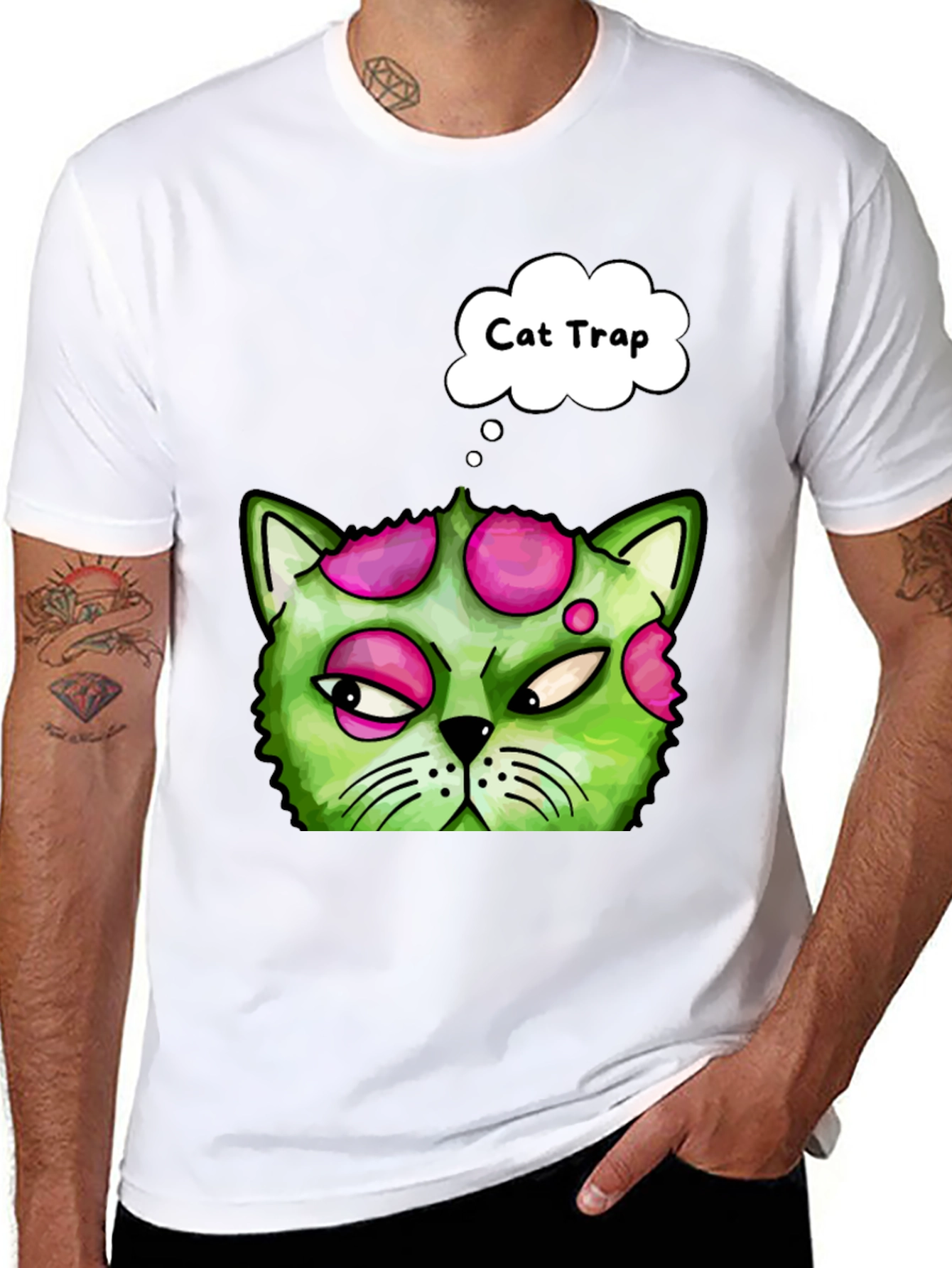 Black Cat Trap Funny Graphic Tee - Novelty T-Shirt view 8