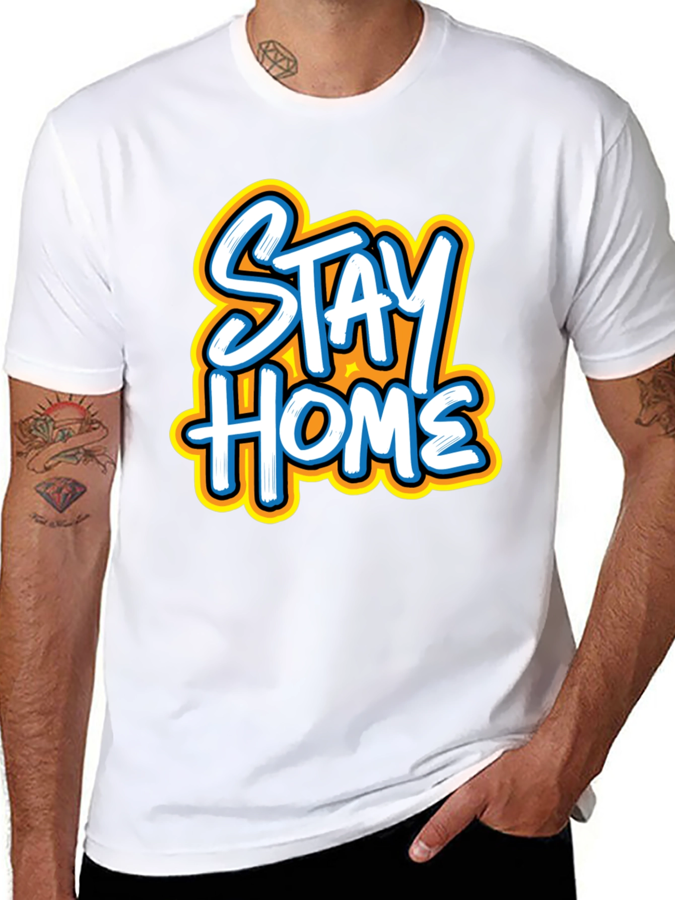 Black Stay Home Graphic Tee - Black Casual T-Shirt view 8