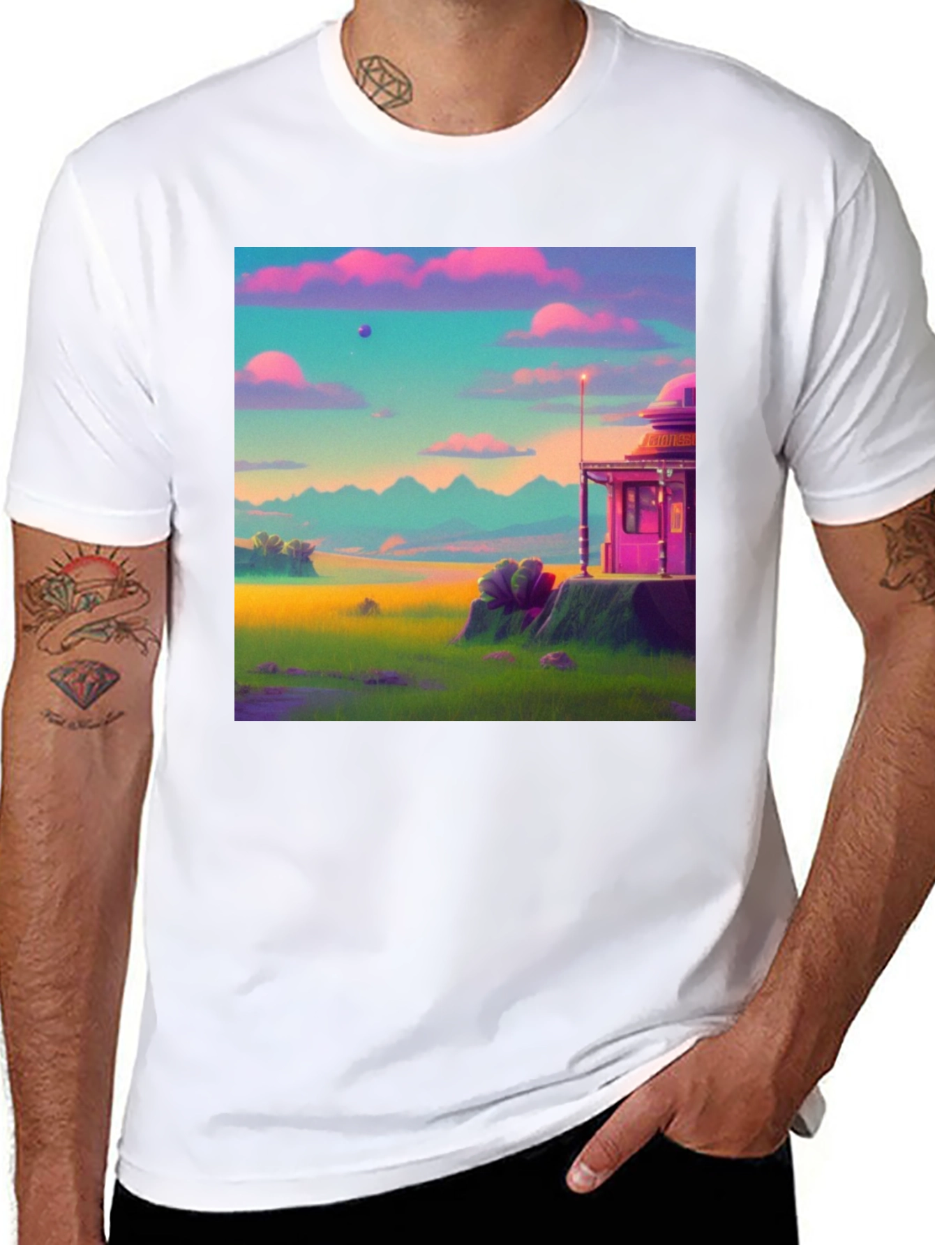 Black Vaporwave Landscape Graphic Tee - Retro Style view 8