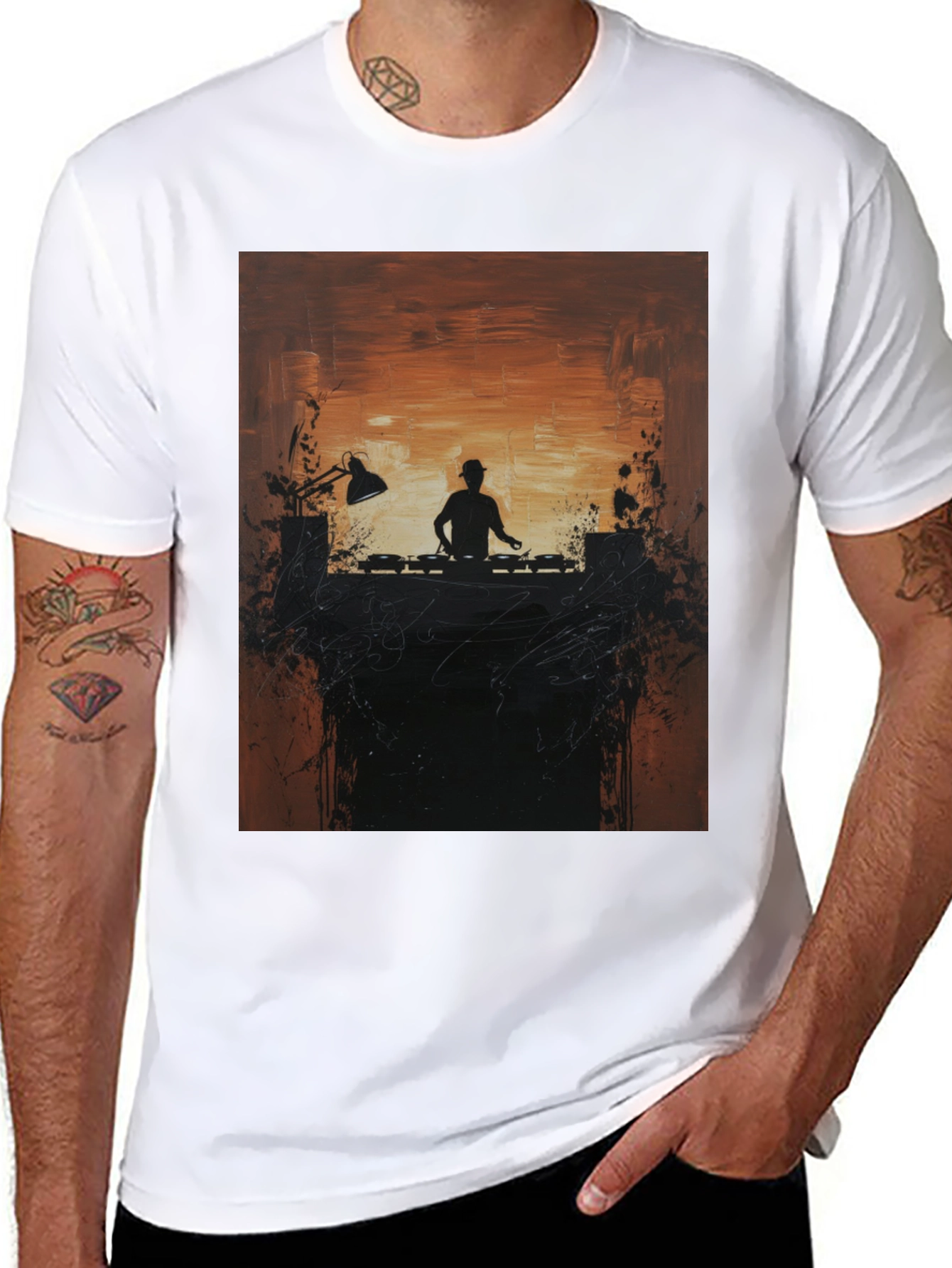 Black DJ Silhouette Graphic Print Crew Neck Tee view 8
