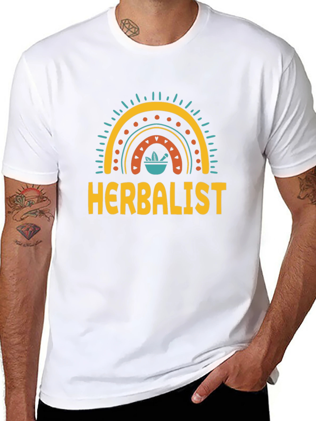 Black Herbalist T-Shirt with Rainbow Mortar Design - Black view 8