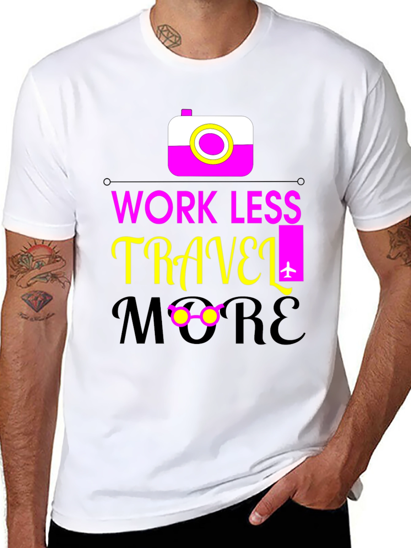 Black Work Less Travel More Graphic Tee view 8