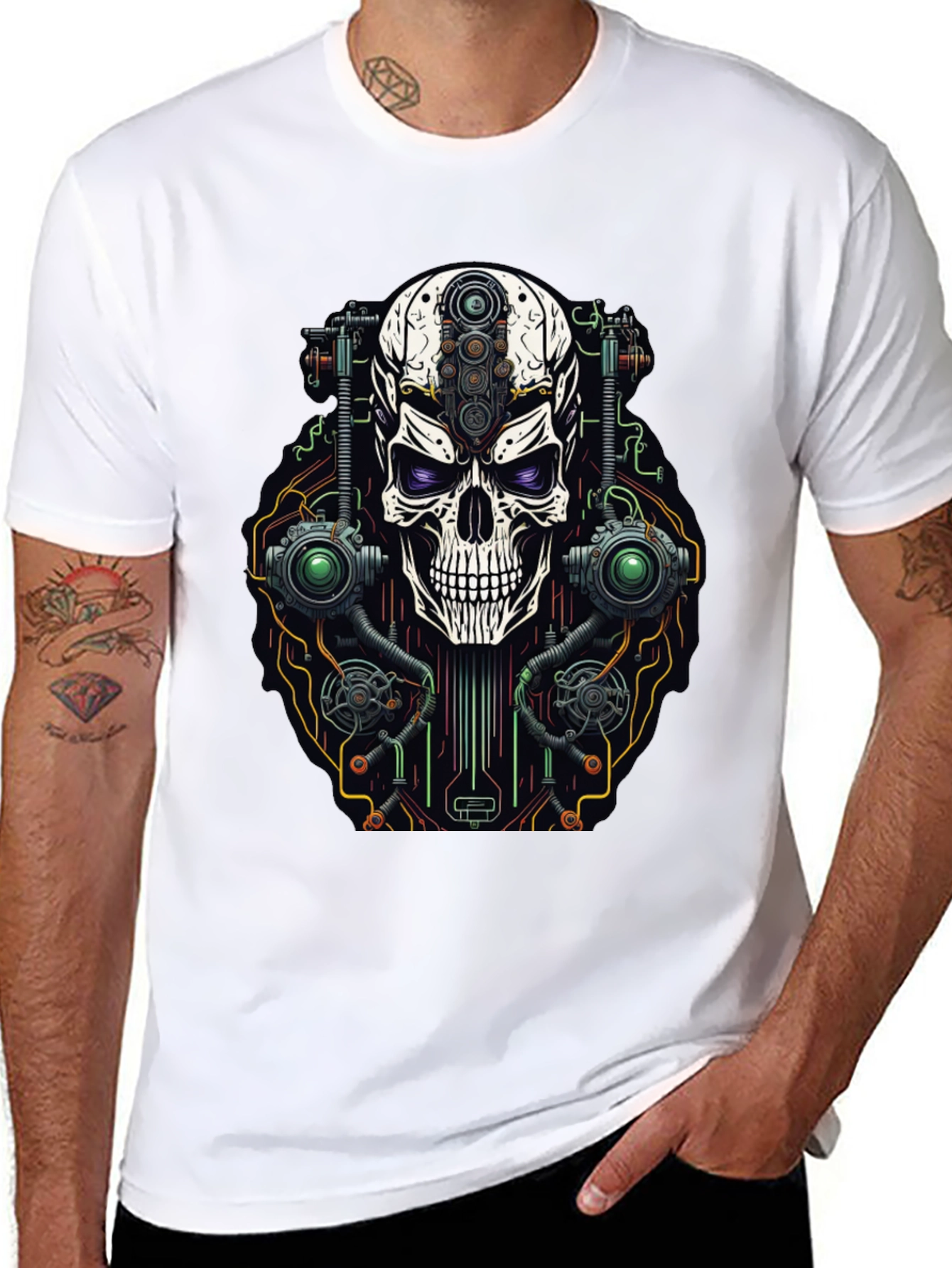 Black Cyberpunk Skull Graphic T-Shirt view 8