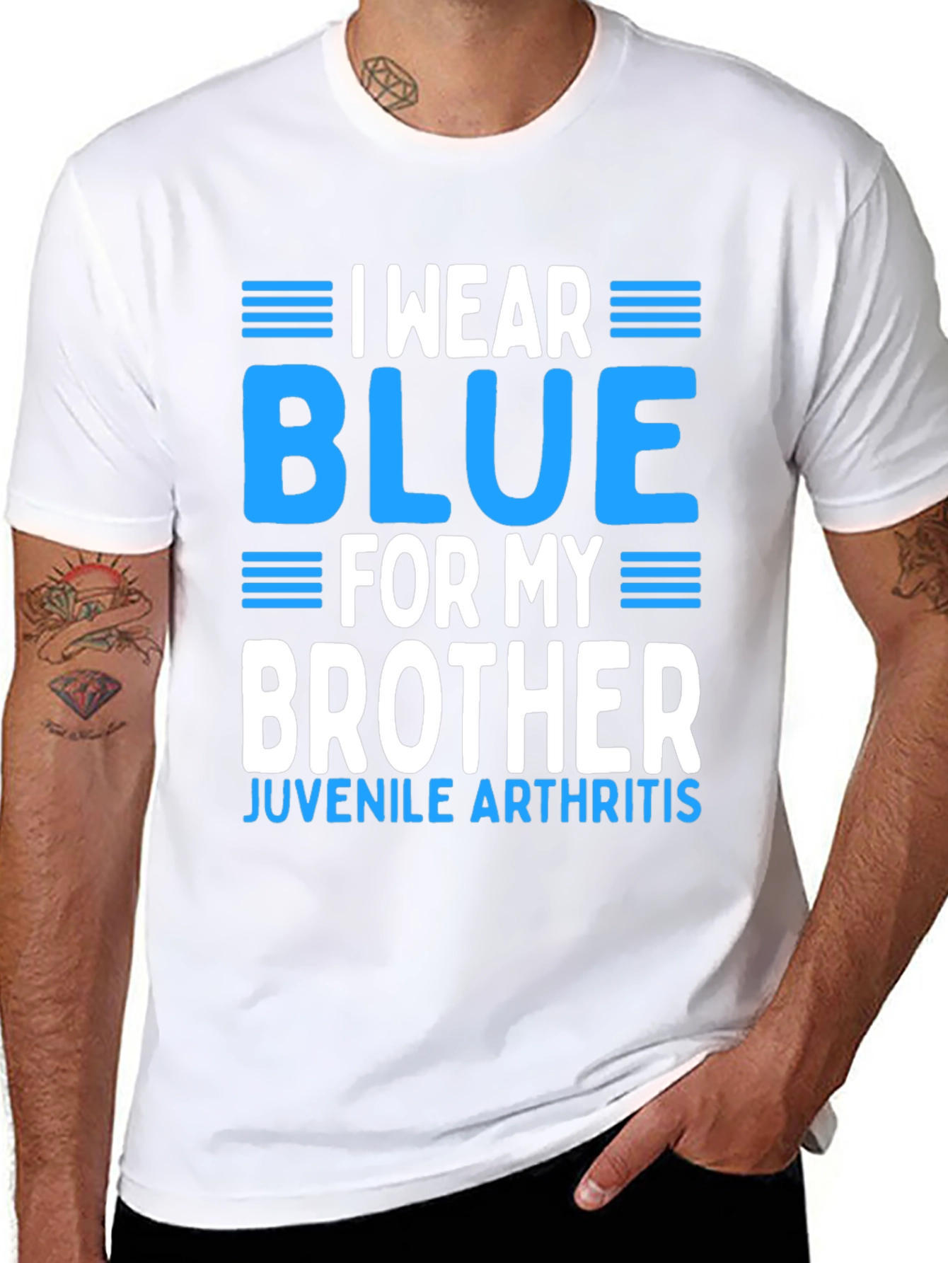 Black I Wear Blue for My Brother Juvenile Arthritis Awareness T-Shirt view 8