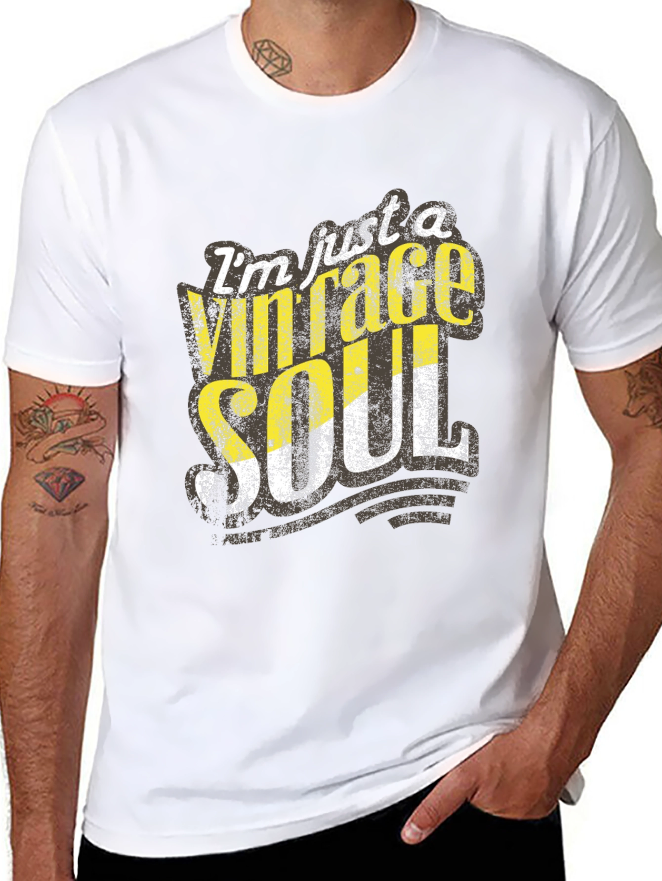 Black Vintage Soul Graphic Tee - Distressed Print, Casual Black T-Shirt view 8