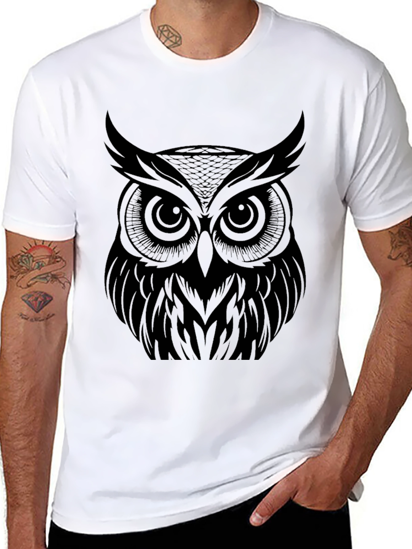 Black Owl Graphic Print T-Shirt - Black view 8