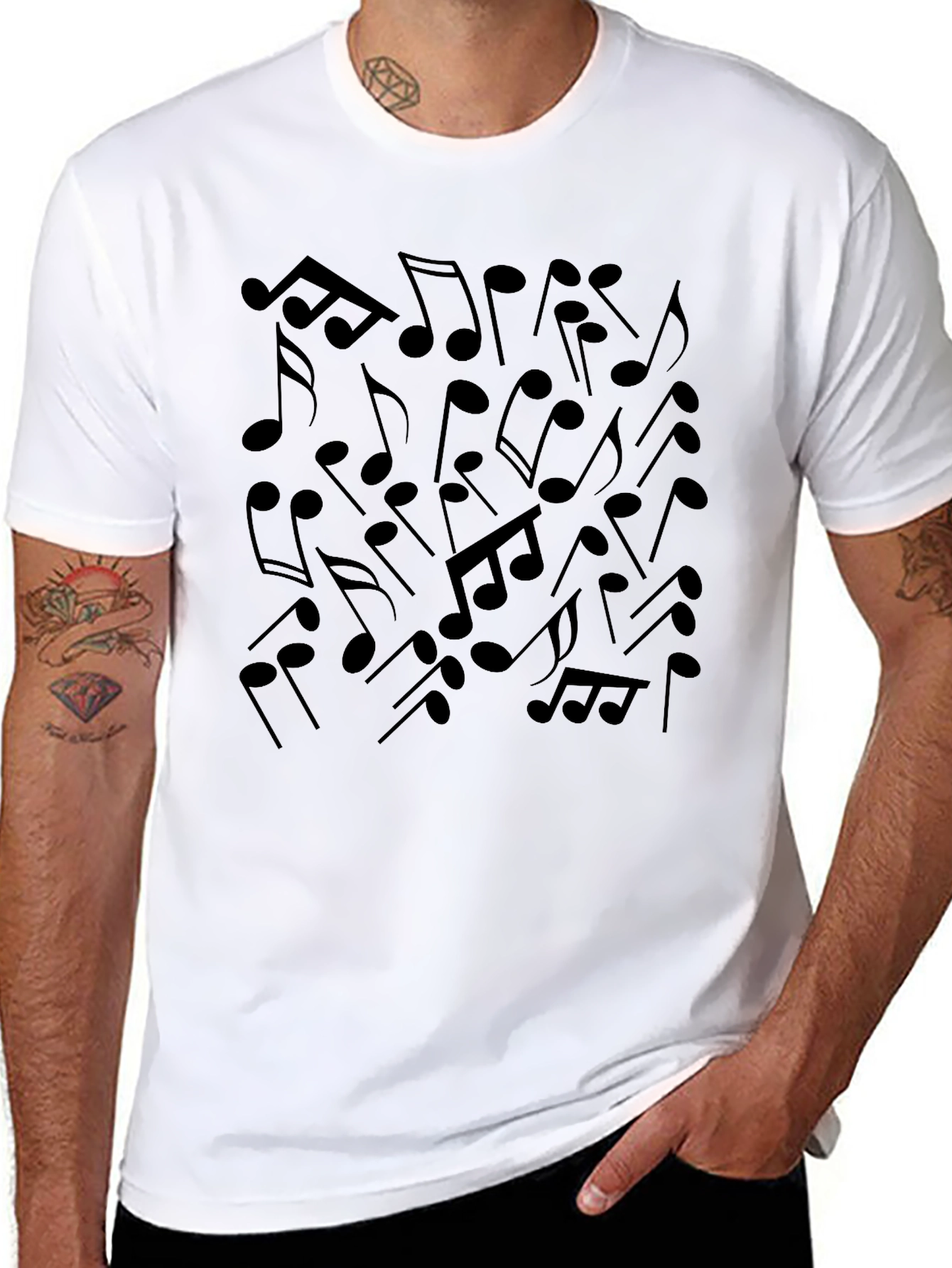 Black Musical Notes Graphic Tee - Black Cotton Blend view 8