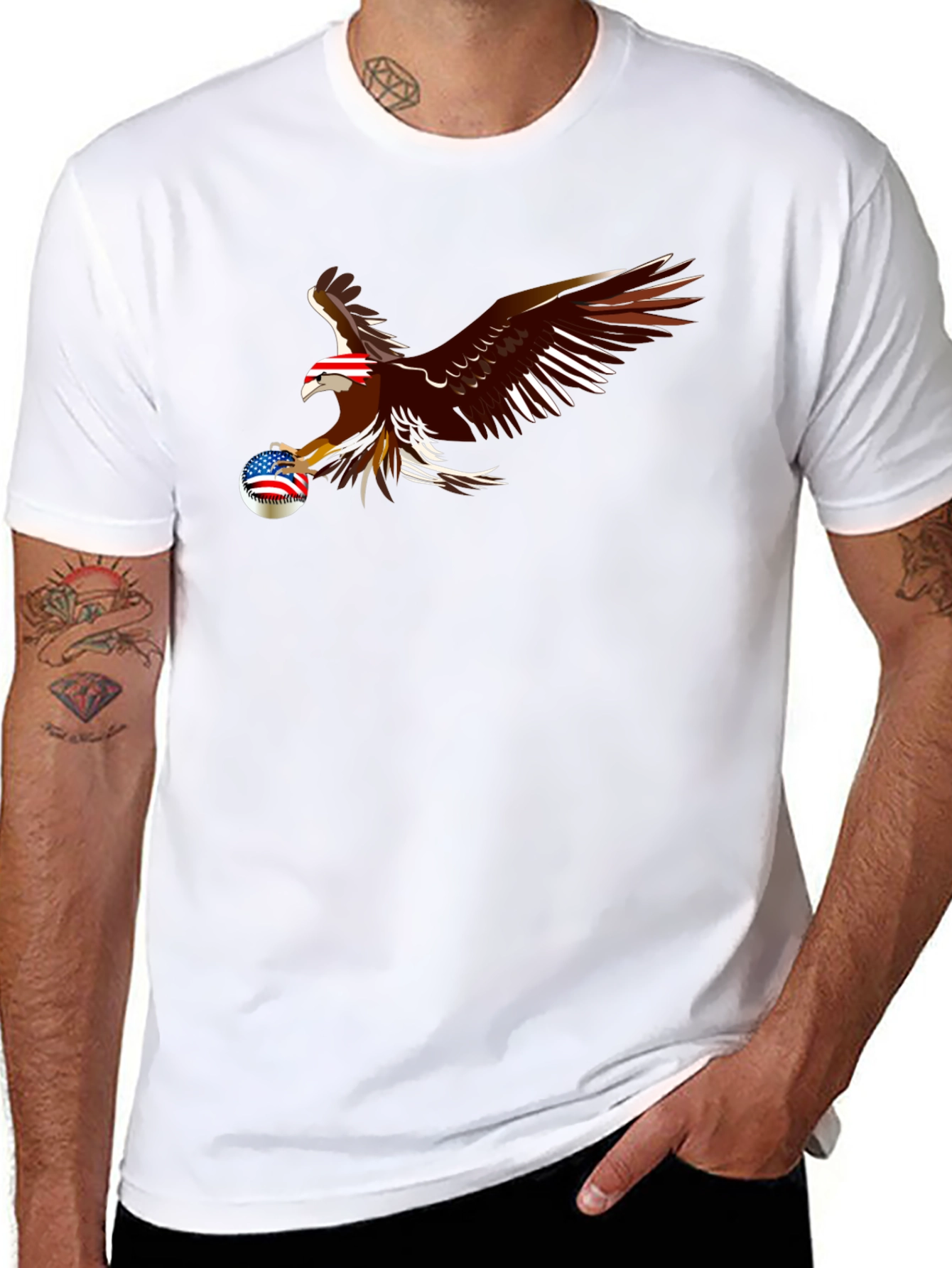 Black Bald Eagle US Flag Baseball T-Shirt view 8