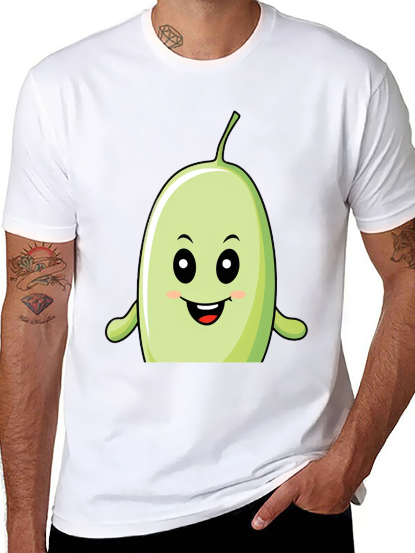 Black Funny Bean Cartoon Graphic Black T-Shirt view 8