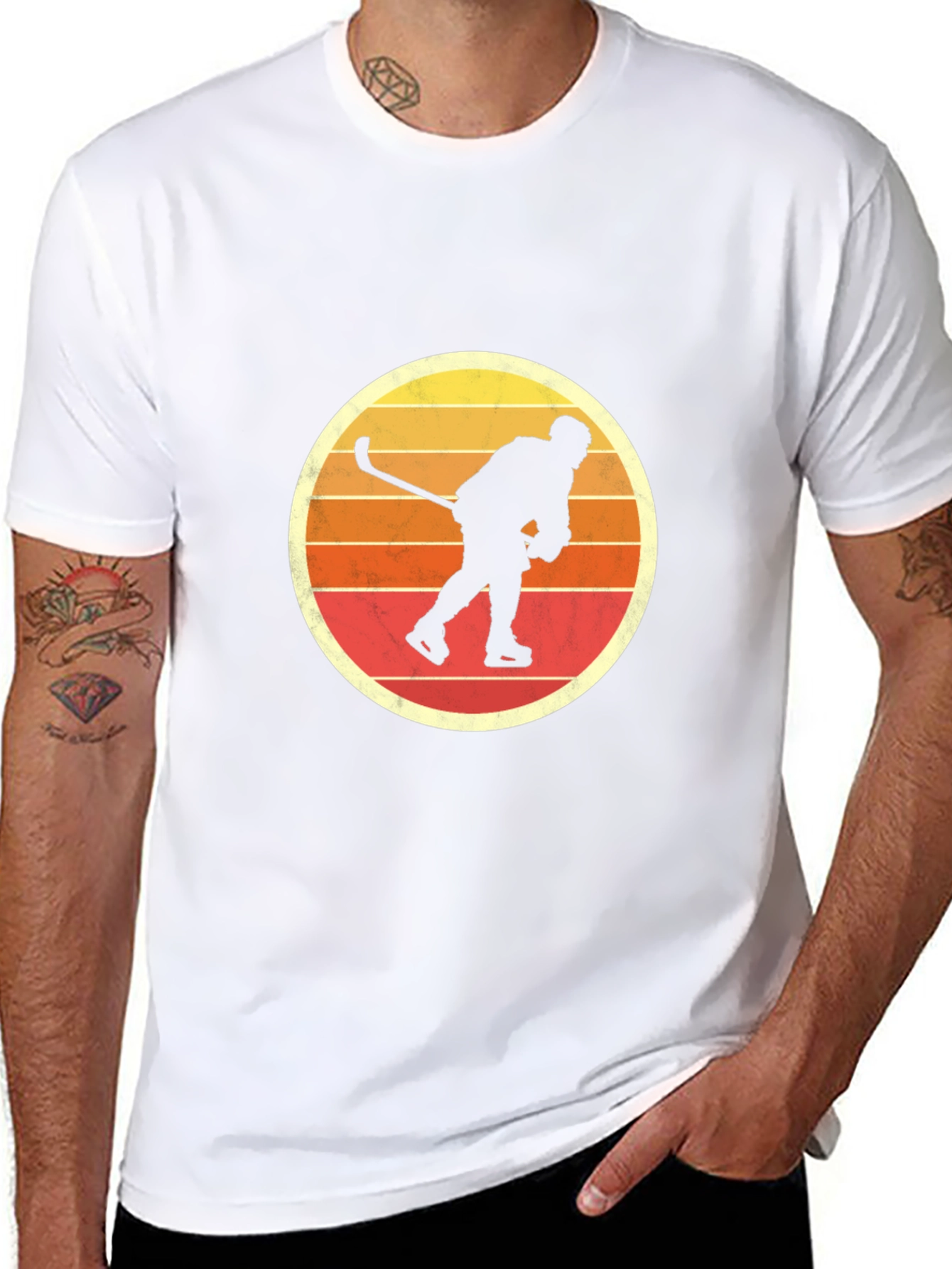 Black Retro Hockey Player Graphic T-Shirt - Vintage Style view 8
