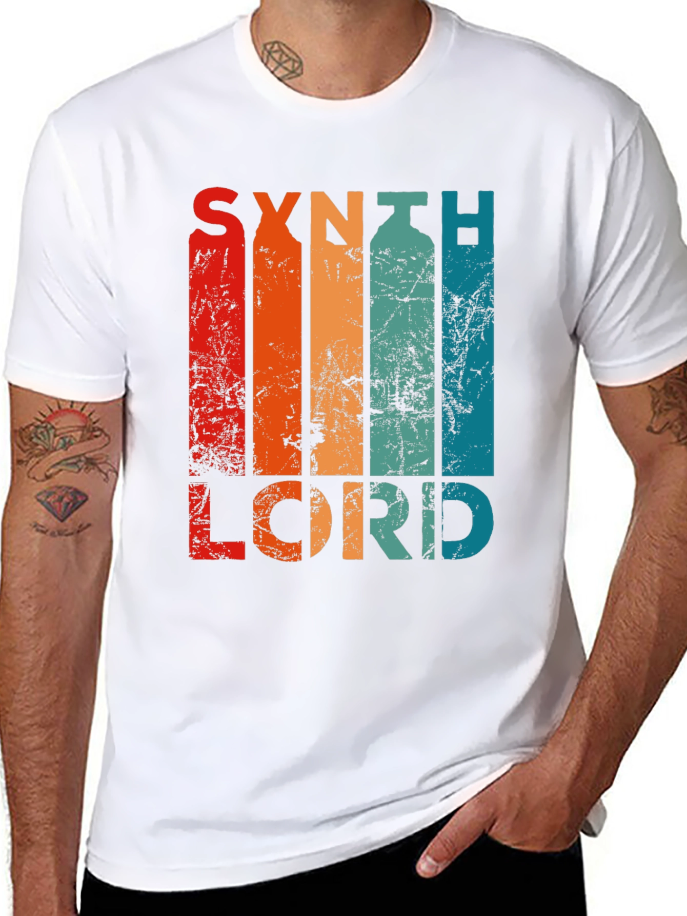 Black Synth Lord Retro T-Shirt, Vintage Style view 8