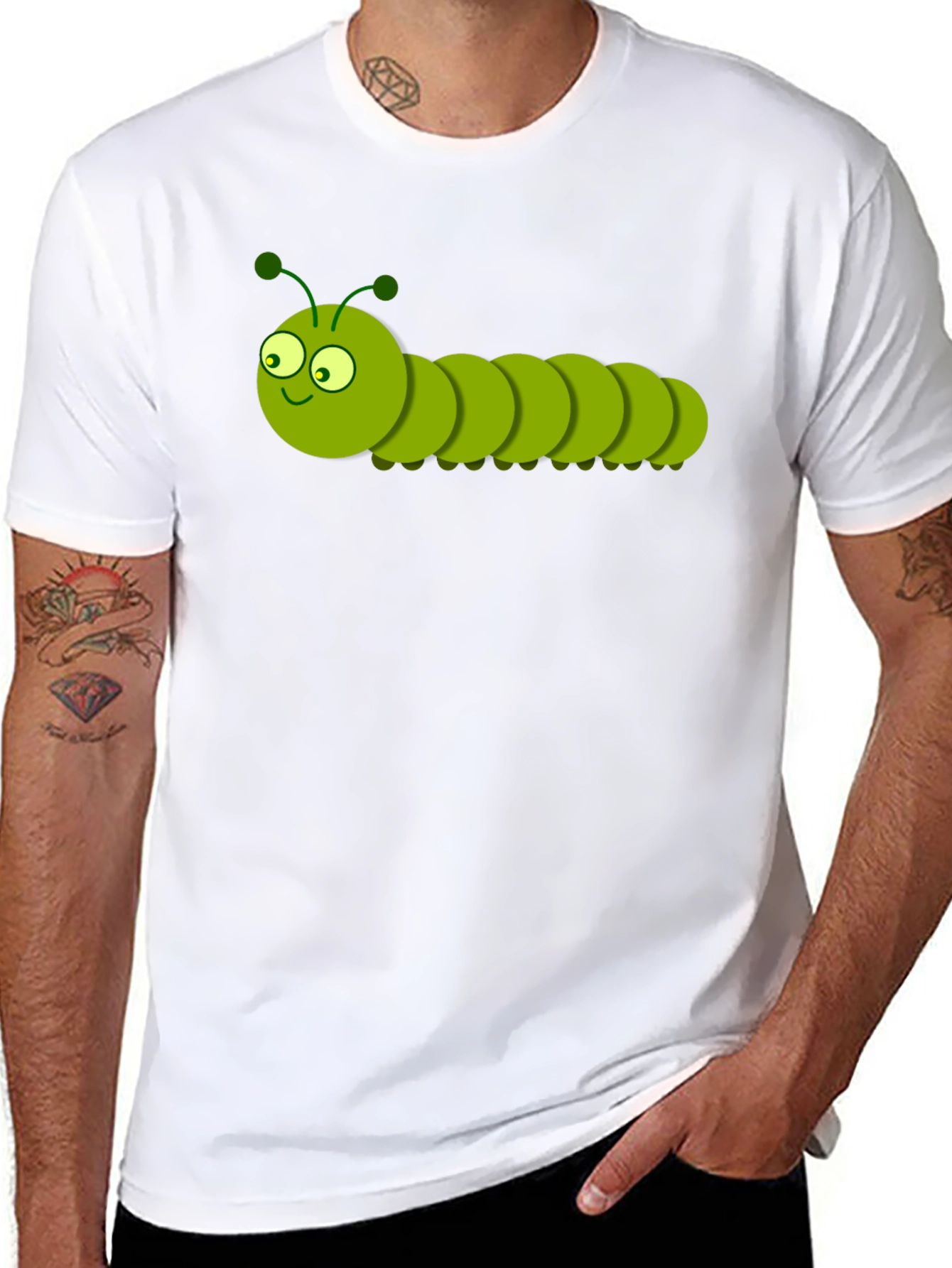 Black Cartoon Caterpillar Graphic T-Shirt - Black view 8