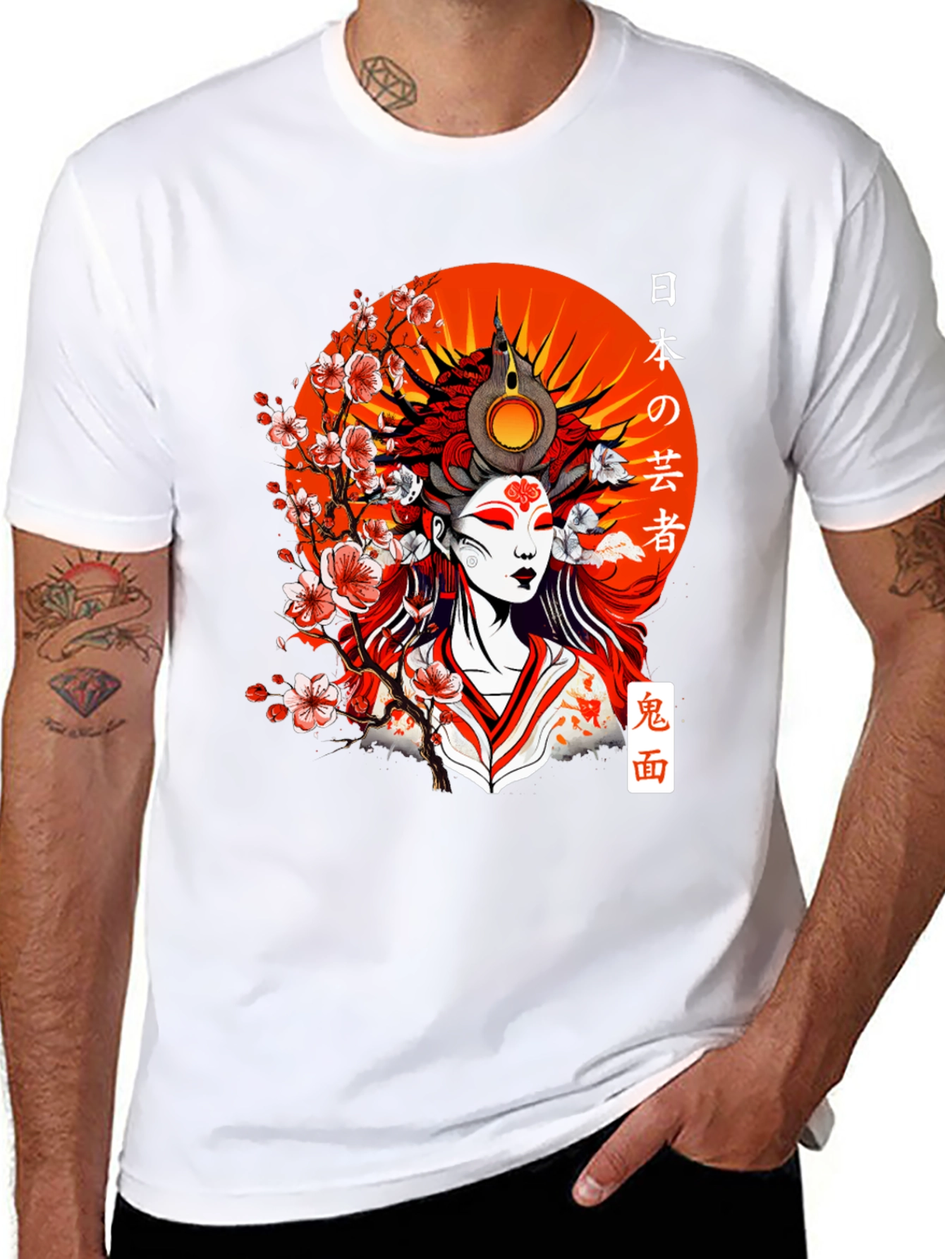 Black Japanese Geisha Art T-Shirt view 8