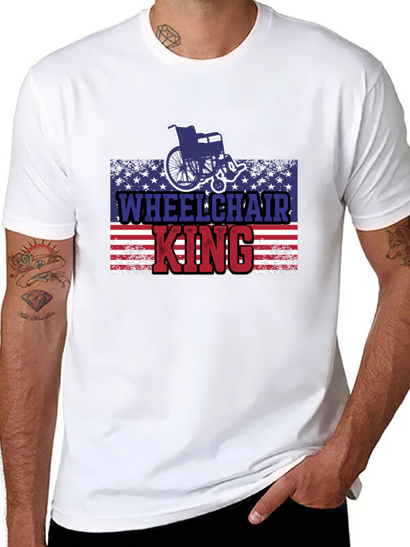 Black Wheelchair King T-Shirt - Patriotic Design view 8