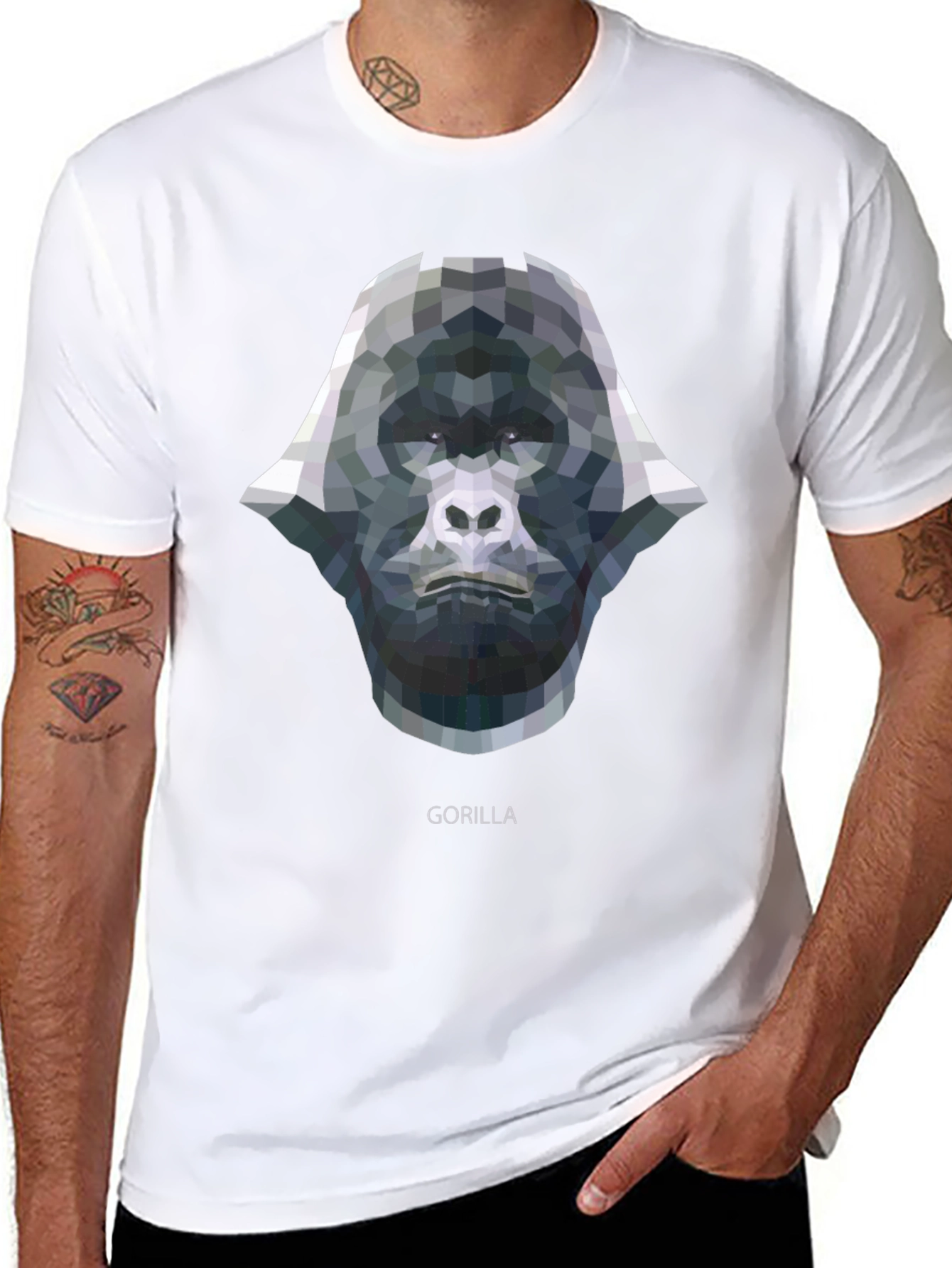 Black Geometric Gorilla Graphic Tee - Black Cotton view 8