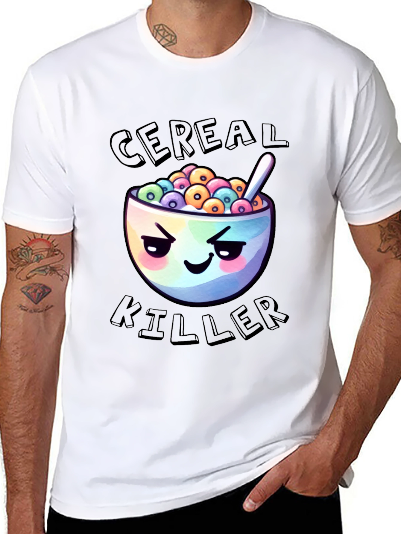 Black Cereal Killer Graphic T-Shirt - Funny Cartoon Tee view 8