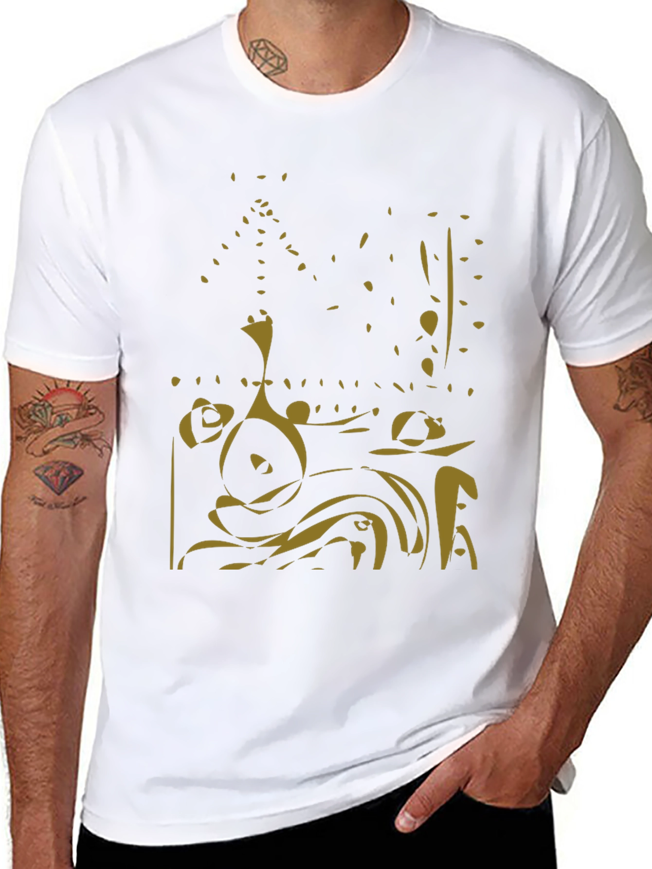 Black Abstract Gold Design Black Tee view 8