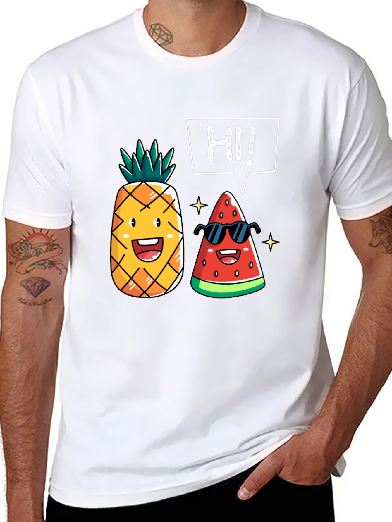 Black Funny Fruit T-Shirt: Pineapple & Watermelon Graphic Tee view 8
