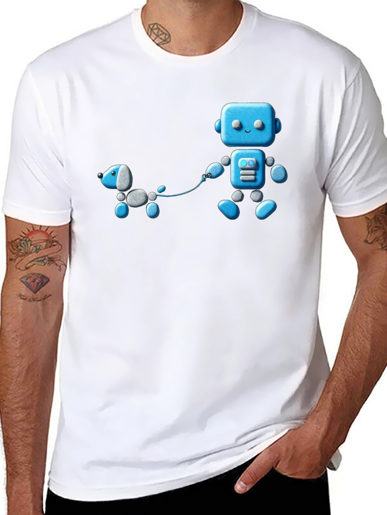 Black Robot and Dog Graphic T-Shirt - Unisex Black Tee view 8
