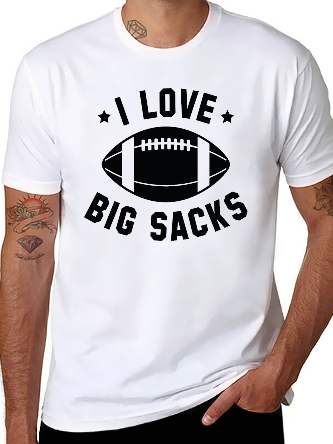 Black I Love Big Sacks Football Graphic T-Shirt view 8