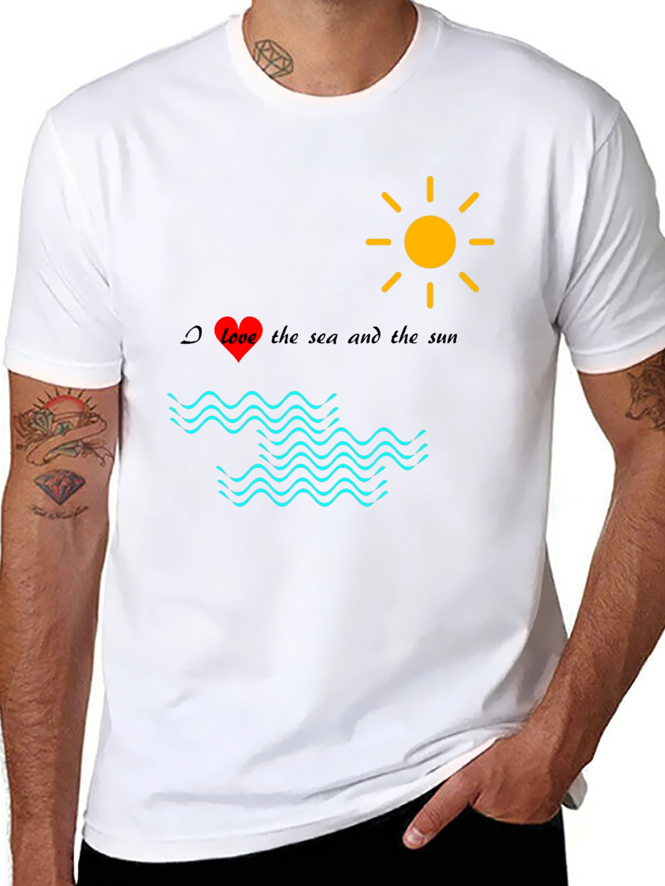 Black Love Sea Sun Graphic Tee, Black Cotton Shirt view 8